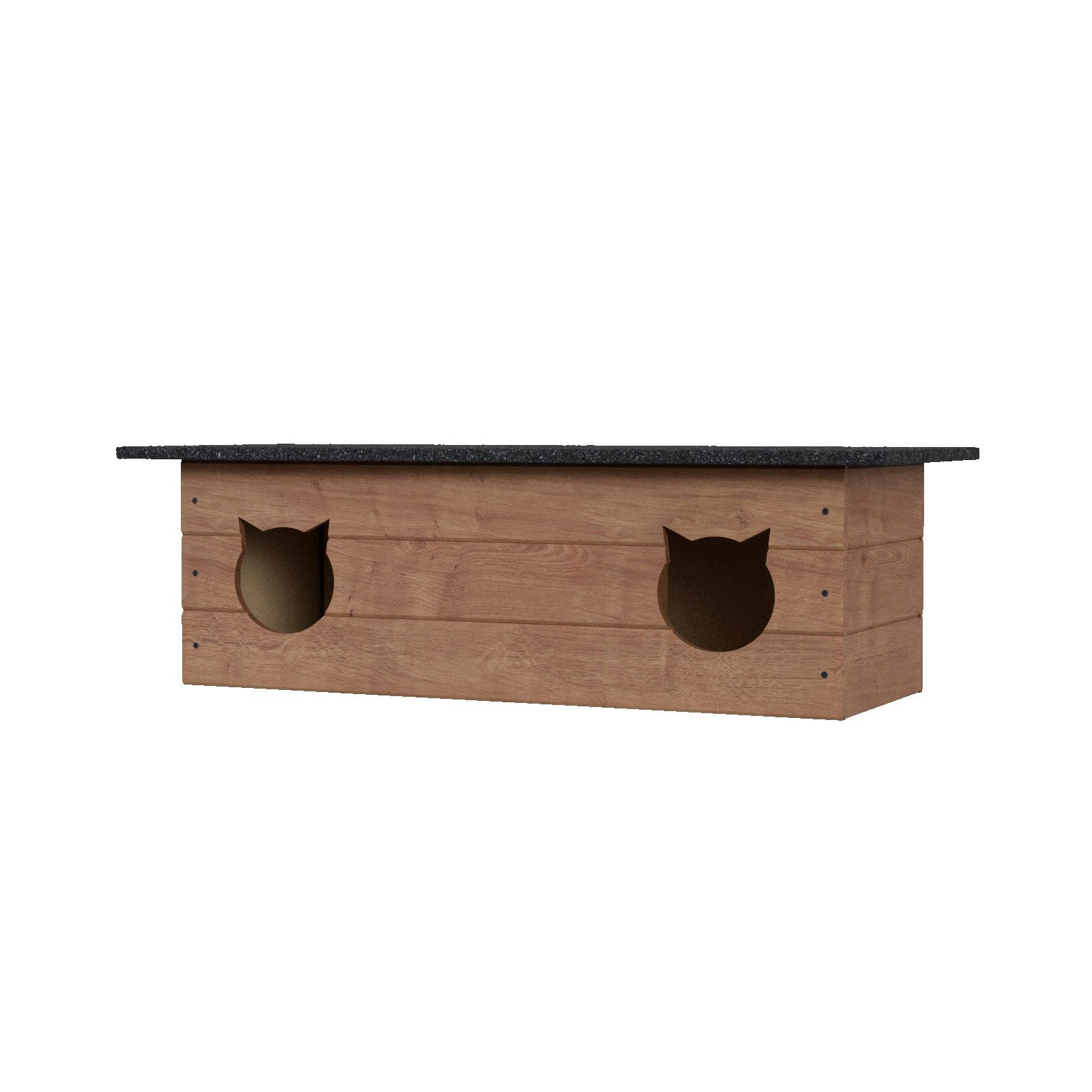 QLS Tierhaus für 2 Katzen 110x40 cm, Katzenhütte Doppelt draußen outdoor winterfest isoliert Holz von QLS