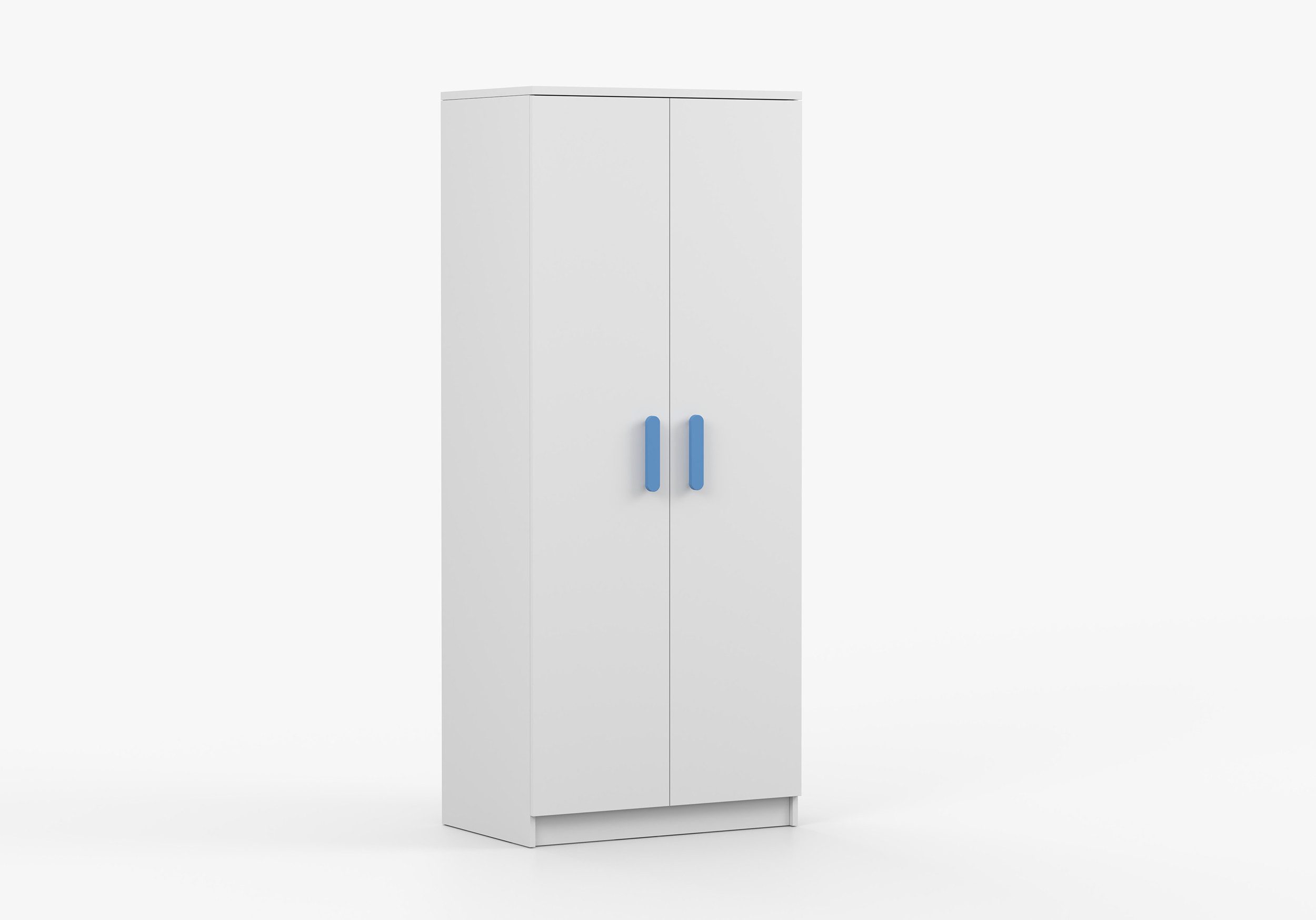 imoebel24 Drehtürenschrank JONAS I 06 80 cm - Weiss - Blau Griffe