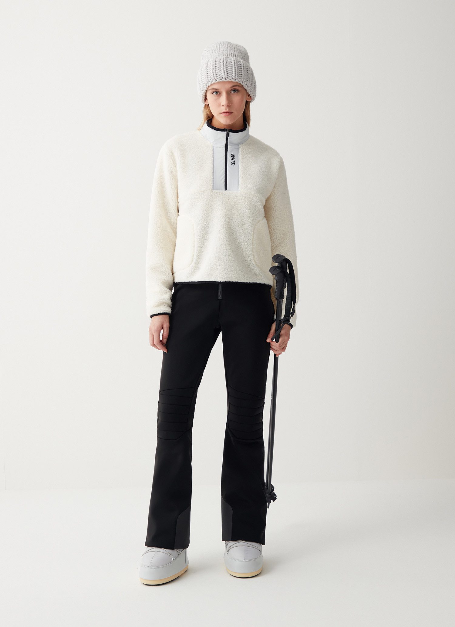 Colmar Strickfleece-Pullover Damen Skithermoshirt in Teddyoptik mit halblangem Reißverschluss