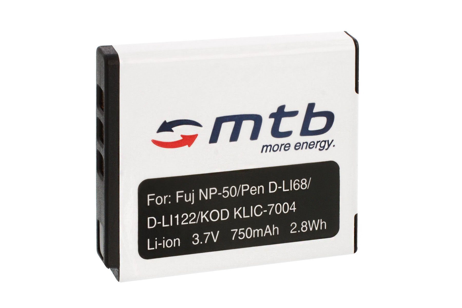 mtb more energy [BAT-111 - Li-Ion] Kamera-Akku kompatibel mit Akku-Typ Fuji NP-50 (Pentax D-LI68 / D-Li122 / Kodak Klic-7004) 750 mAh (3,7 V), passend für: Fuji Fujifilm FinePix F50fd, F60fd, F100fd, F70EXR, F72EXR, F75EXR, F80EXR, F85EXR, F200EXR, F300EXR, F305EXR, F500EXR, F505EXR, F550EXR, F600EXR, F605EXR, F660EXR, F665EXR, F750EXR, F770EXR, F775EXR, F800EXR, …
