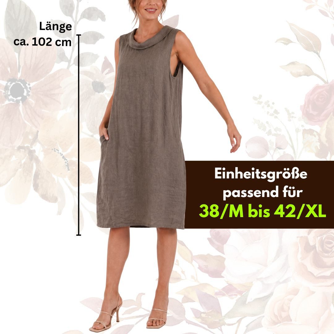 dy_mode Midikleid Damen Leinenkleid Luftiges Midi Sommerkleid Ballonkleid Strandkleid in Unifarbe, Wasserfallkragen, mit seitlichen Eingriffstaschen – Bild 5 von 5