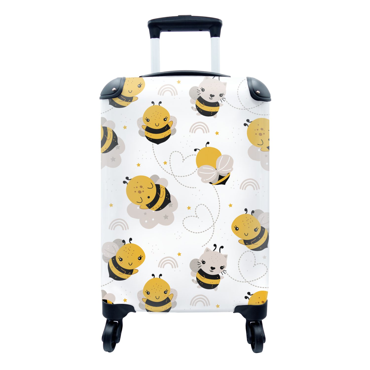 MuchoWow Trolley, 4 Handgepäckkoffer für Kawaii, - - Bienen Reisetasche rollen, Handgepäck Rollen, Ferien, mit Reisekoffer Muster