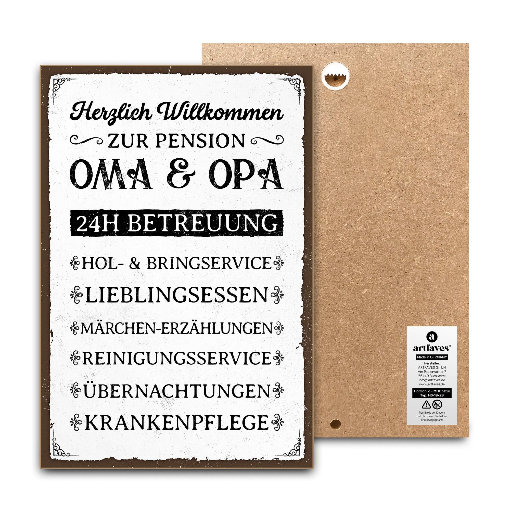 ARTFAVES Holzbild Schild mit Spruch - PenSION OMA und OPA (V1) - Familie, Großeltern
