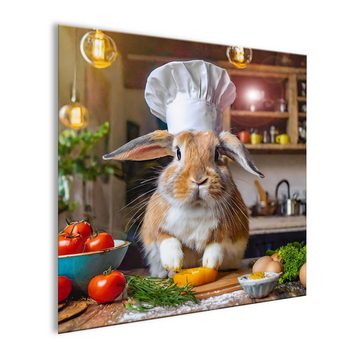 artissimo Glasbild Glasbild 30x30cm Bild Küche Küchenbild Esszimmer-Bild lustig witzig, Essen und Trinken: Lustiges Kaninchen