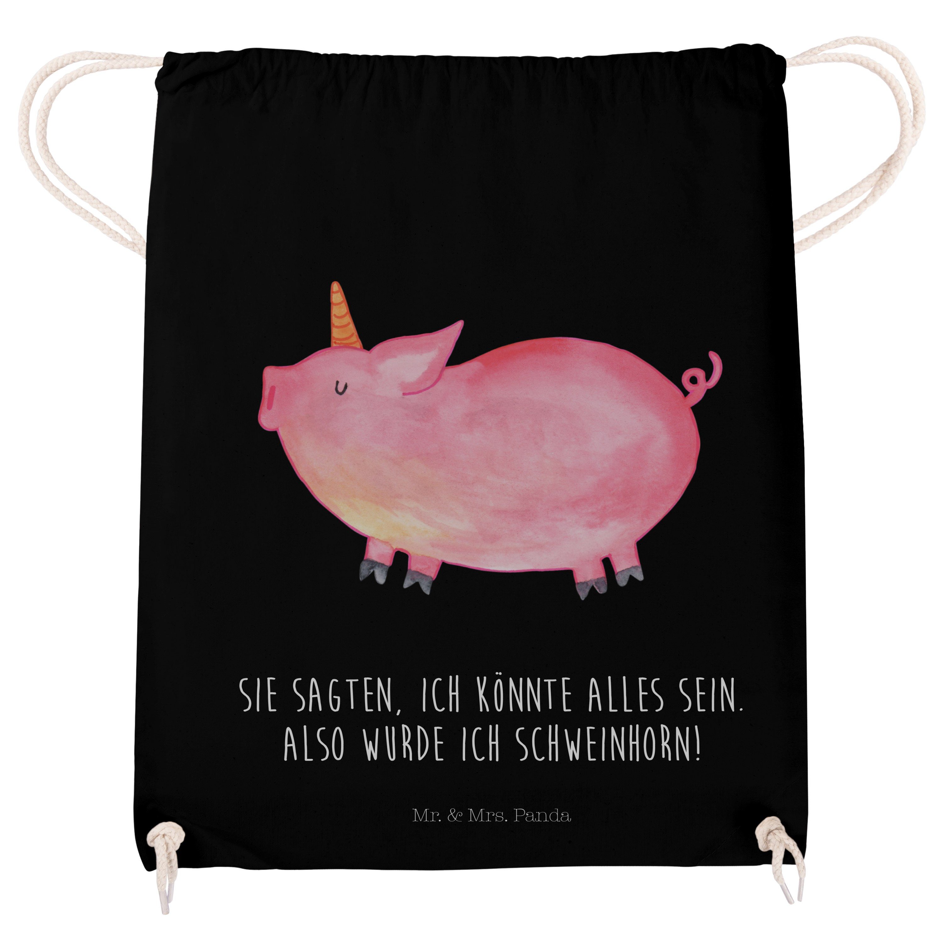 eng Pig, Schwarz - & Mr. - Panda Schweinhorn Turnbeutel, (1-tlg) Geschenk, funny, Einhorn Mrs. Sporttasche