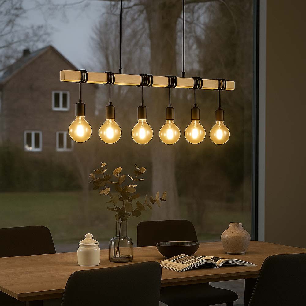 etc-shop LED-Hängeleuchte, Leuchtmittel inklusive, Warmweiß, Hängelampe Pendelleuchte Holzbalken Vintage Filament LED H 191,5 cm