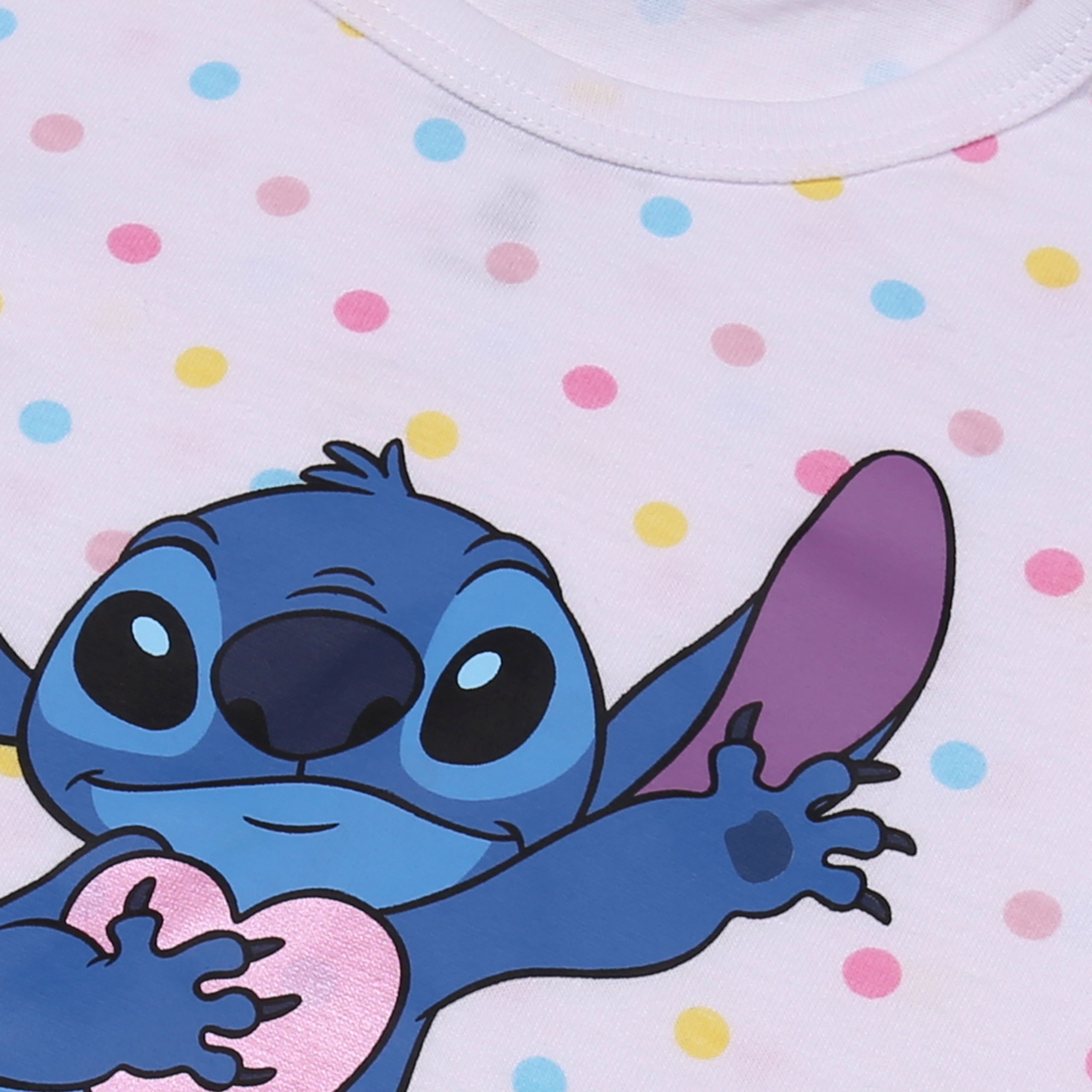 Disney T-Shirt & Shorts Disney Stitch Weiß-rosa gepunktetes Babyset T-Shirt + Shorts 6 Monate