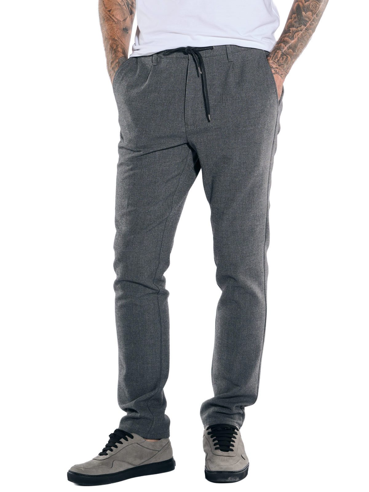 Stoffhose Herren Chino mit Tunnelzug, Dunkelgrau