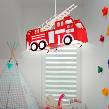 etc-shop LED Pendelleuchte, Leuchtmittel inklusive, Warmweiß, LED Feuerwehr Auto Decken Pendel Lampe Leuchte Beleuchtung Kinder-