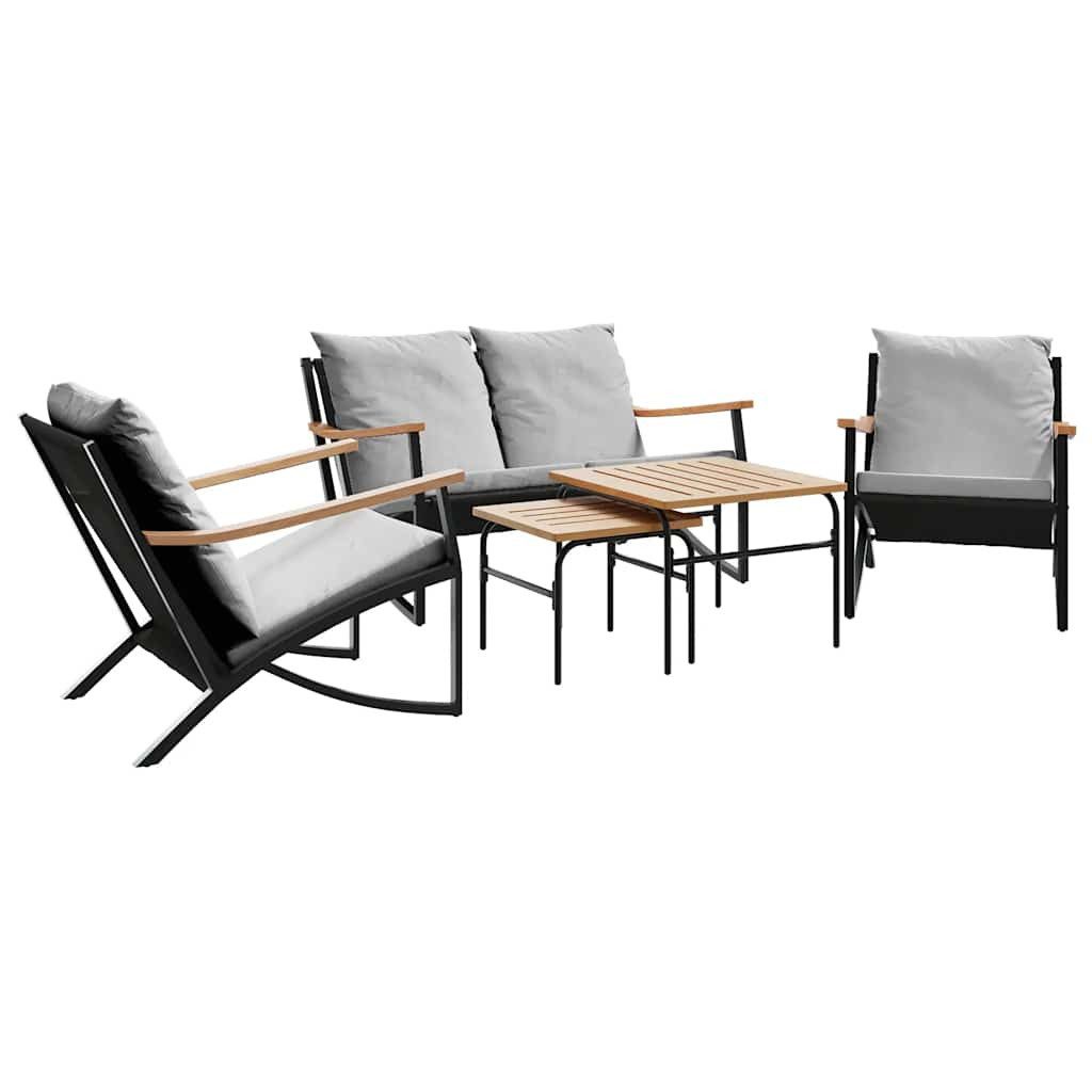 vidaXL Gartenlounge-Set 5-tlg. Balkonmöbel-Set mit Kissen Schwarz Stahl, (1-tlg)