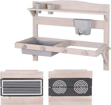 roba® Outdoor-Spielküche Matschküche zum Aufhängen, grau lasiert, aus Holz, FSC® - schützt Wald - weltweit