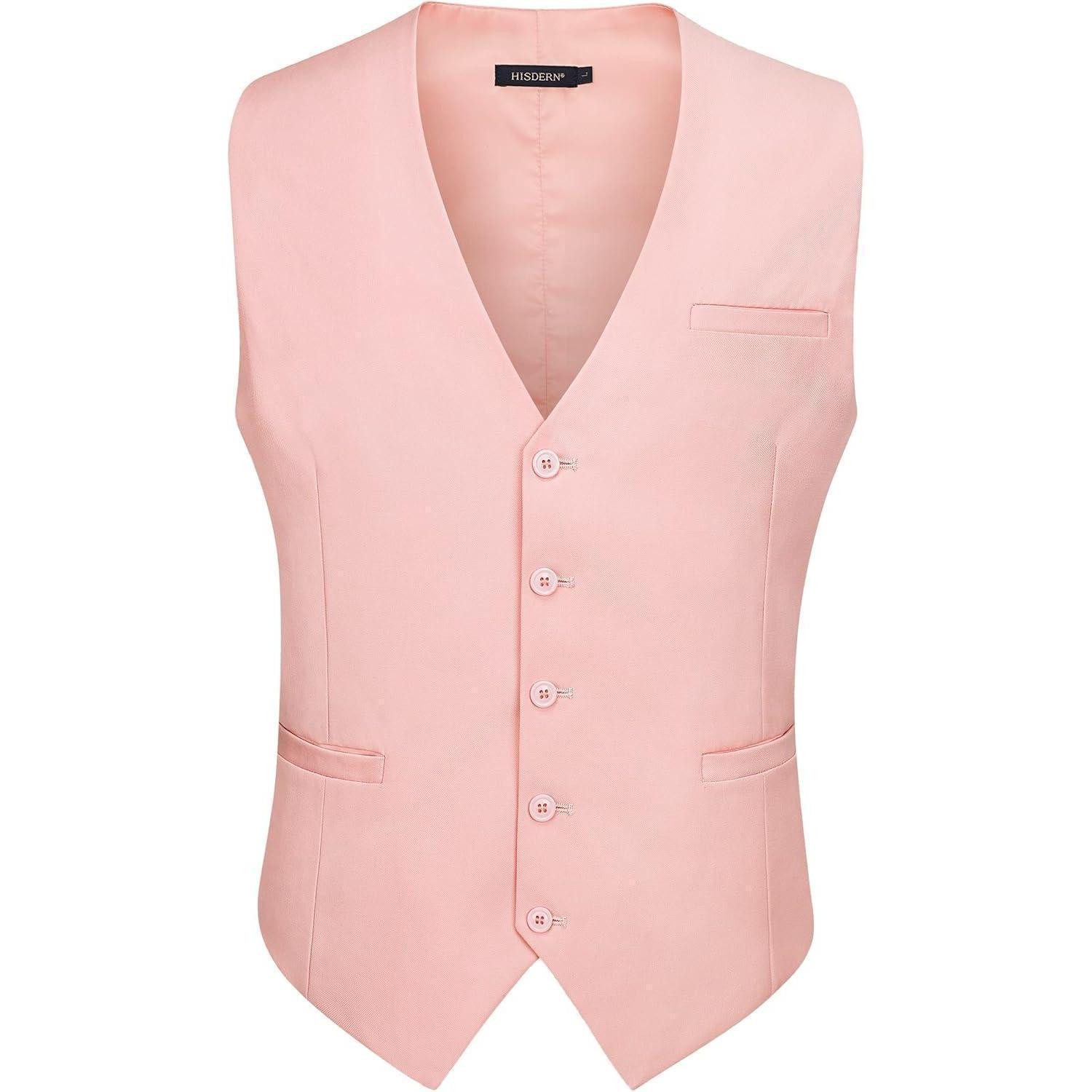 LuxusKollektion Krawatte Weste Herren Formale Hochzeit Party Baumwolle Einfarbig M Z1 Rosa