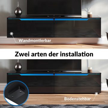 SONNI TV-Schrank Schwarzer Wandhalter Minimalistischer TV-Ständer mit LED-Beleuchtung