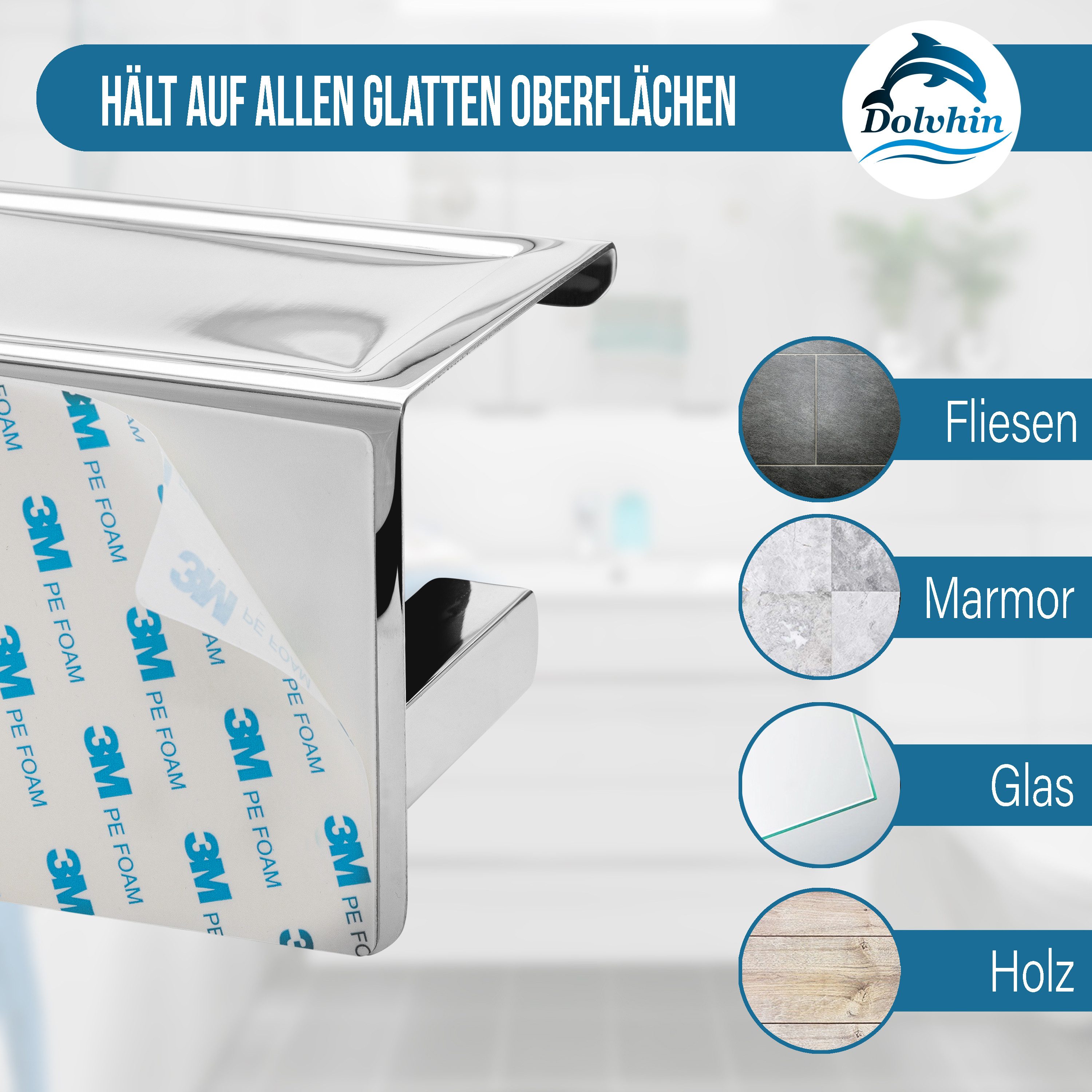 Dolvhin Toilettenpapierhalter ohne Bohren, Edelstahl Klopapierhalter mit Ablage, WC Klorollenhalter, zum Kleben inkl. extra starkem 3M Klebestreifen – Bild 5 von 5