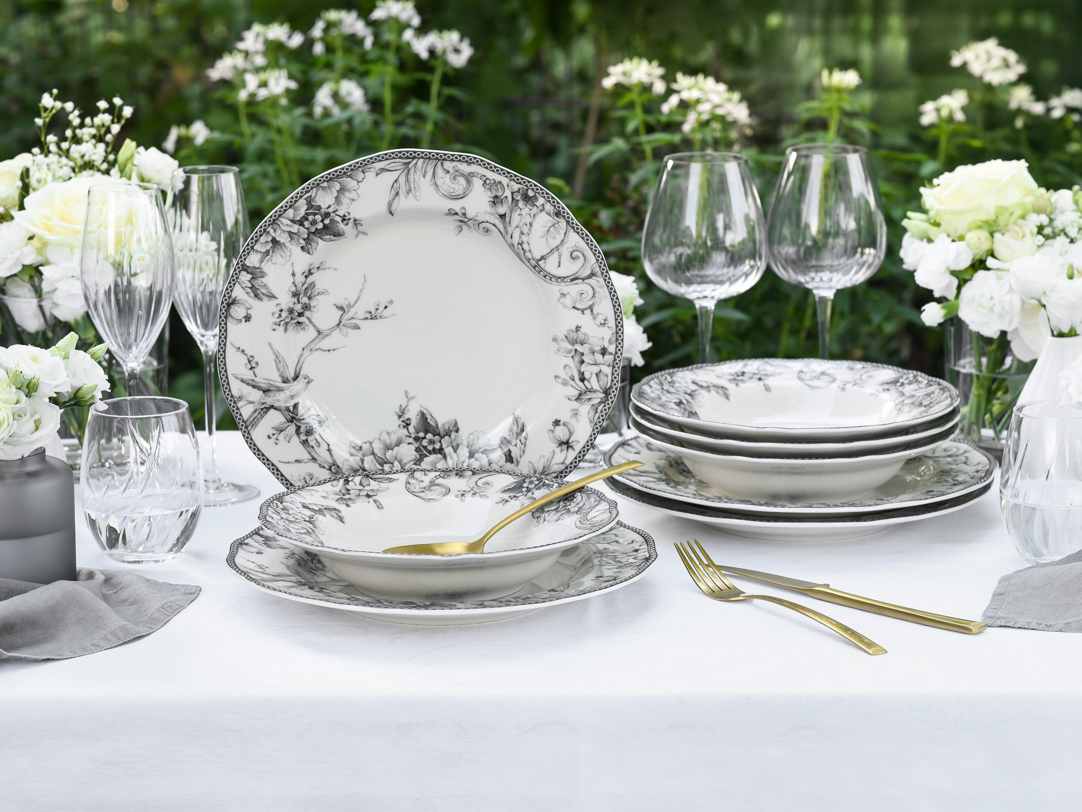 CreaTable Tafelservice Adelaide, Service 8-tlg. (8-tlg), 4 Personen, Porzellan, Teller Set, Nostalgischer Vintage Dekor, Elegante Form