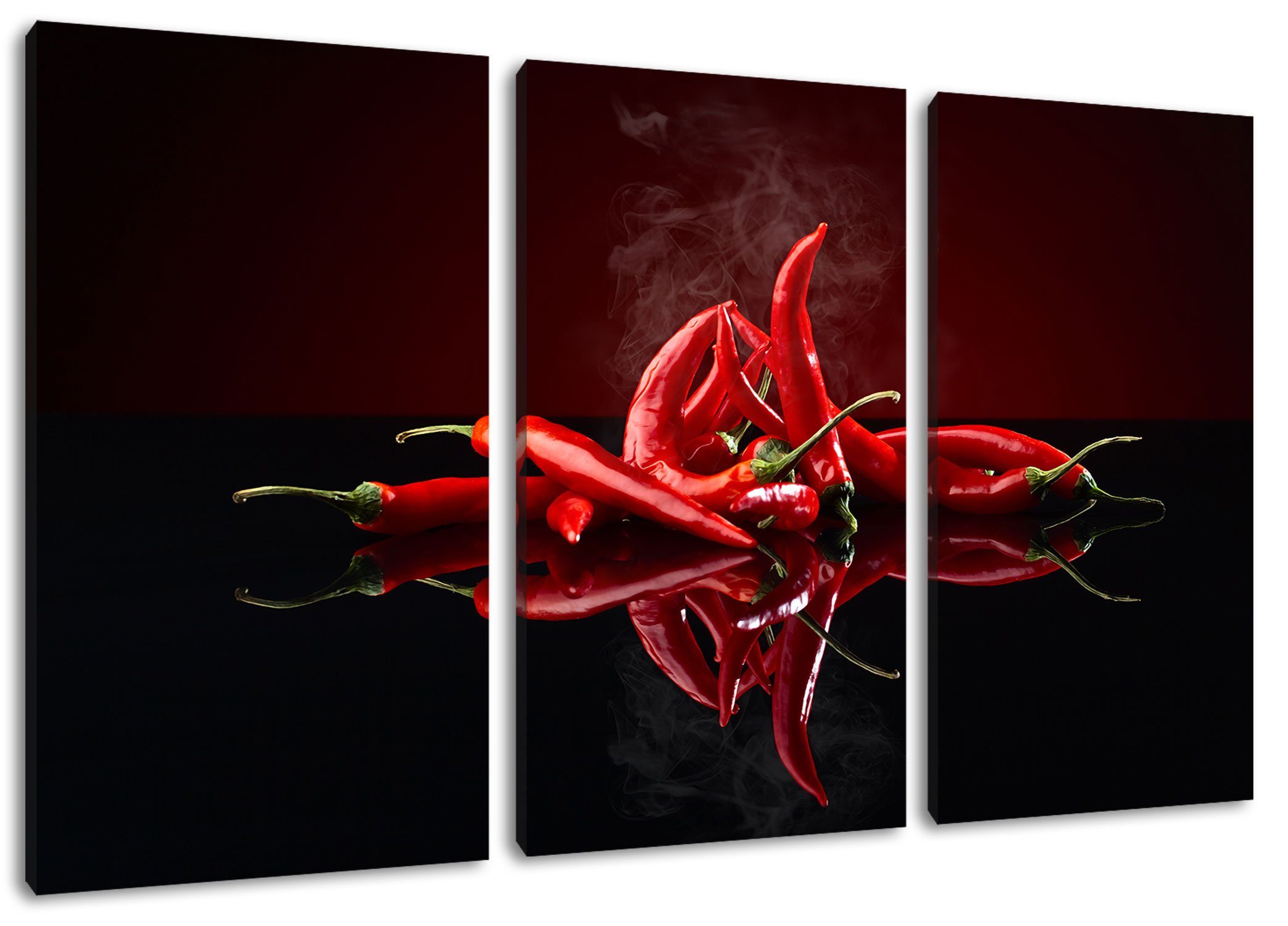 Pixxprint Leinwandbild Feurige rote Chili Schoten, Feurige rote Chili Schoten 3Teiler (120x80cm) (1 St), Leinwandbild fertig bespannt, inkl. Zackenaufhänger