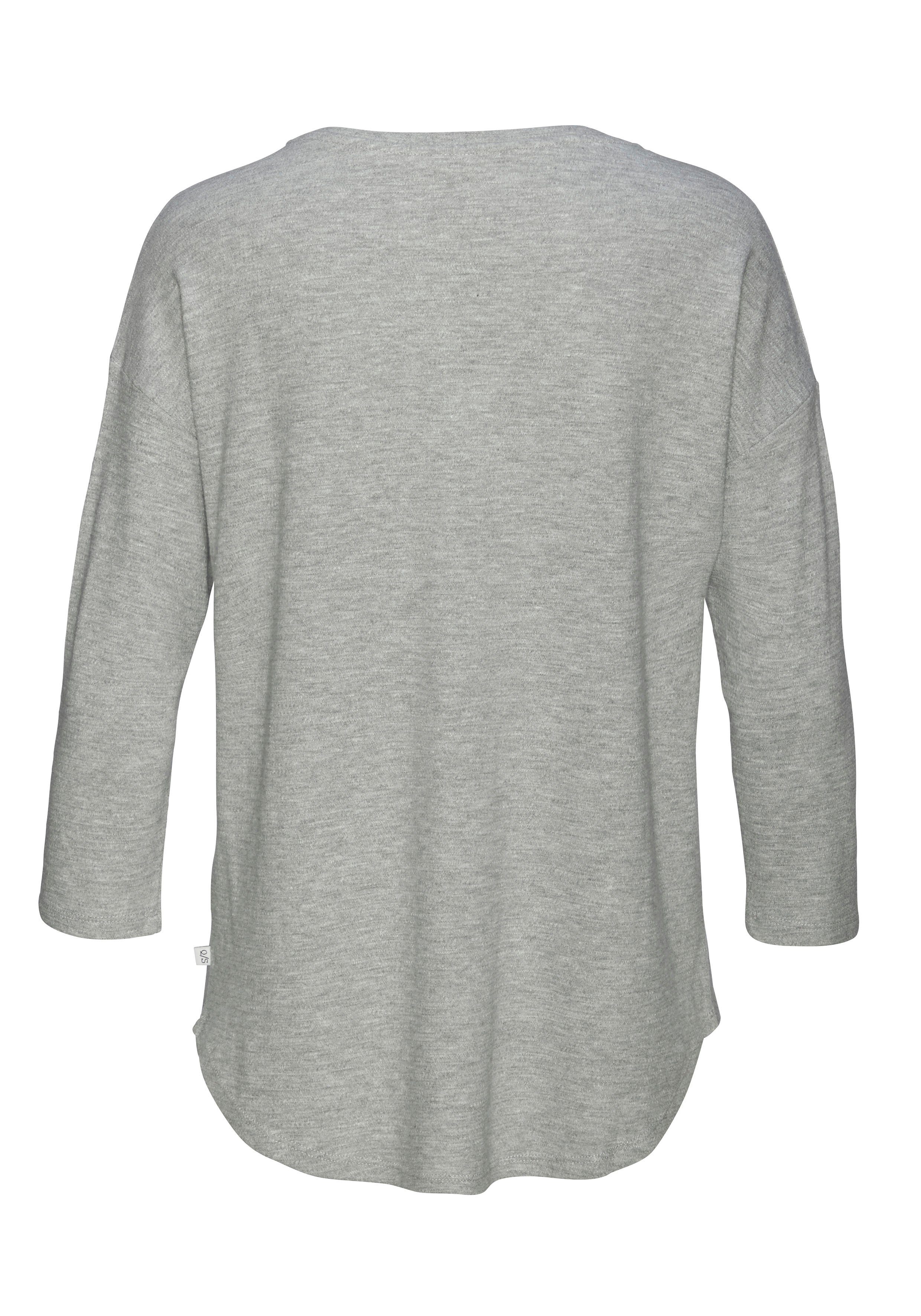3/4-Arm-Shirt überschnittenen grau-meliert QS Schultern mit
