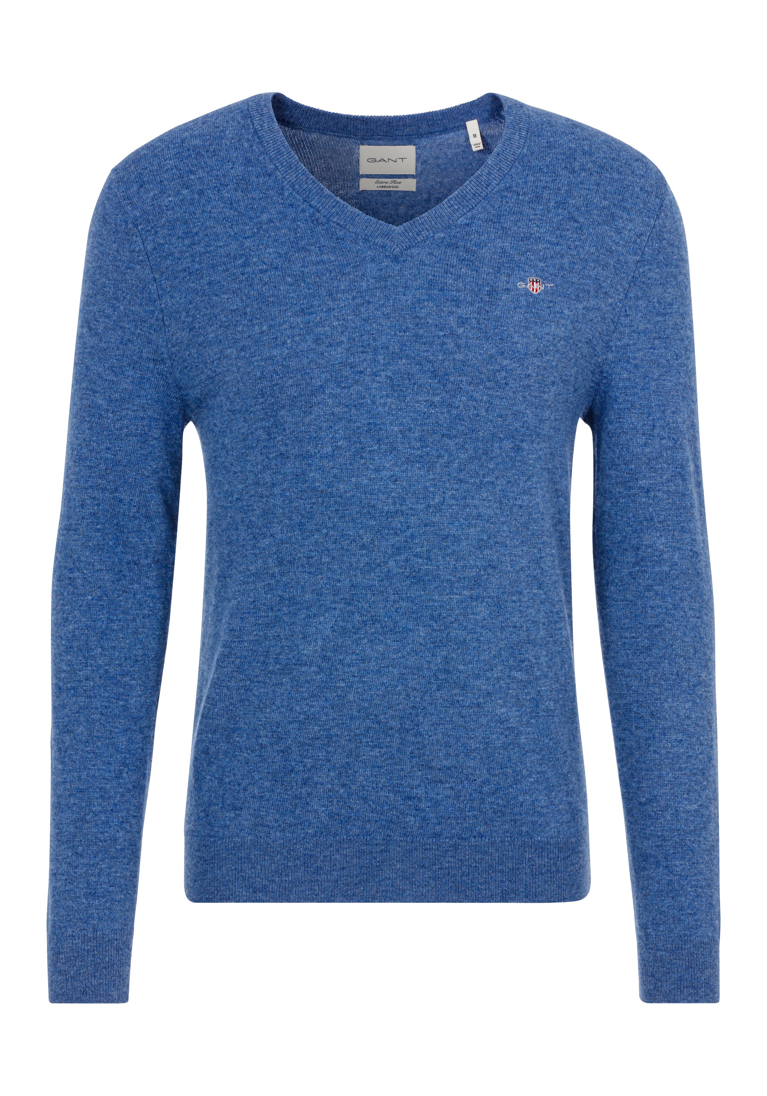 Gant V-Ausschnitt-Pullover EXTRAFINE LAMBSWOOL V-NECK mit Logostickerei günstig online kaufen