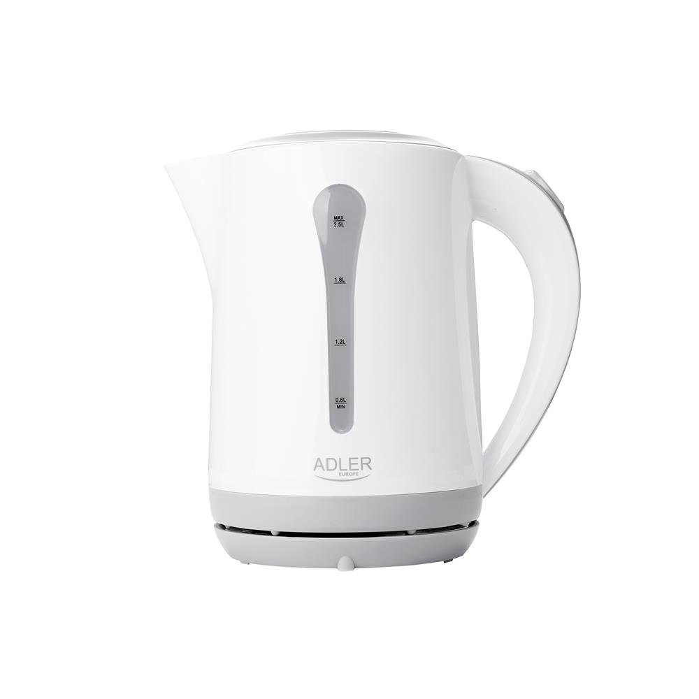 Adler Wasserkocher 1244, Wasserkessel, 2,5L, Wasserstandsanzeige, 360 Grad Sockel, weiß/grau