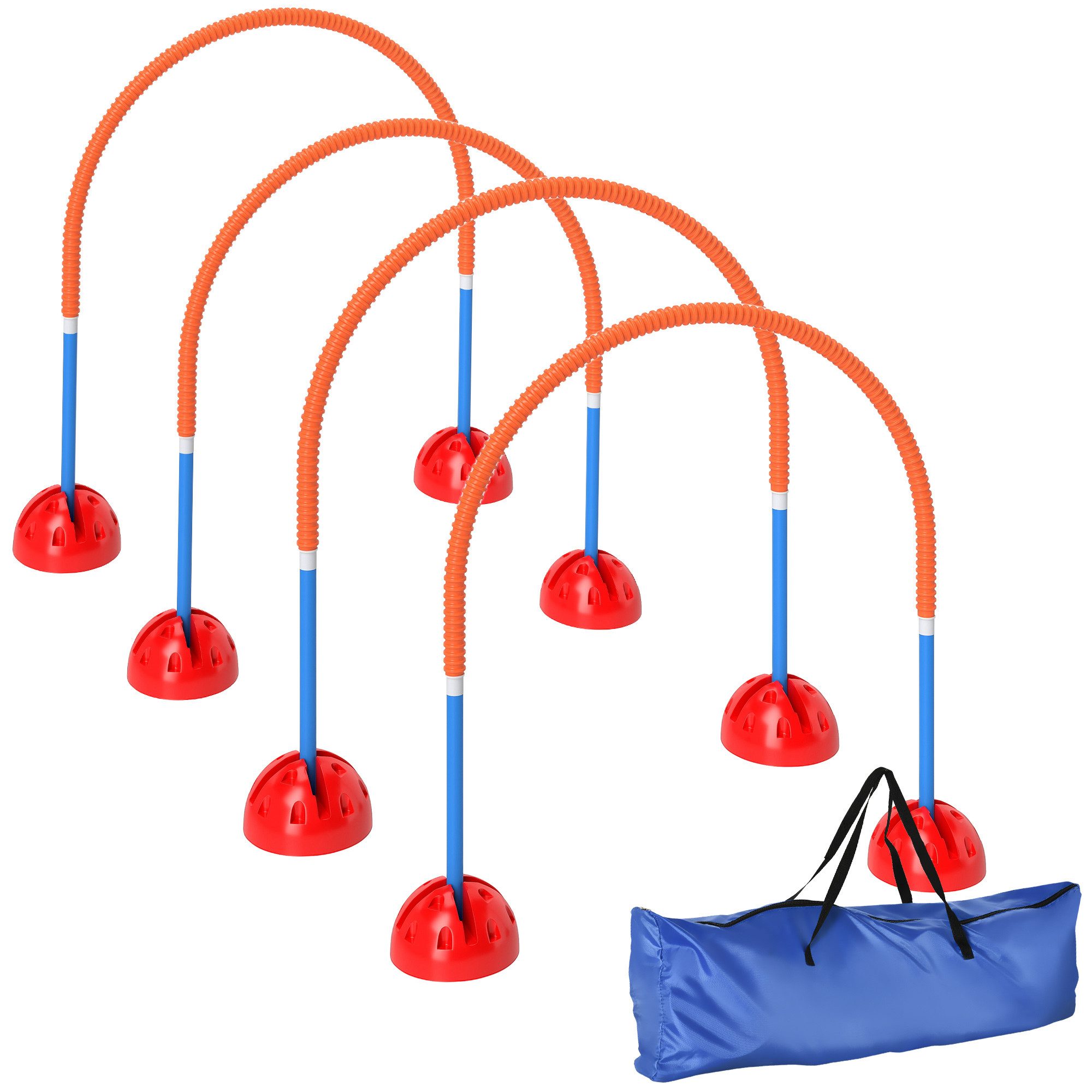PawHut Agility-Hürde Agility-Ausrüstung Hundetraining verstellbarer Breite Blau+Orange, Kunststoff, Hunde-Agility-Set (4-tlg) mit verstellbar Agilitätstüren, Tragetasche, für Spiele, Training