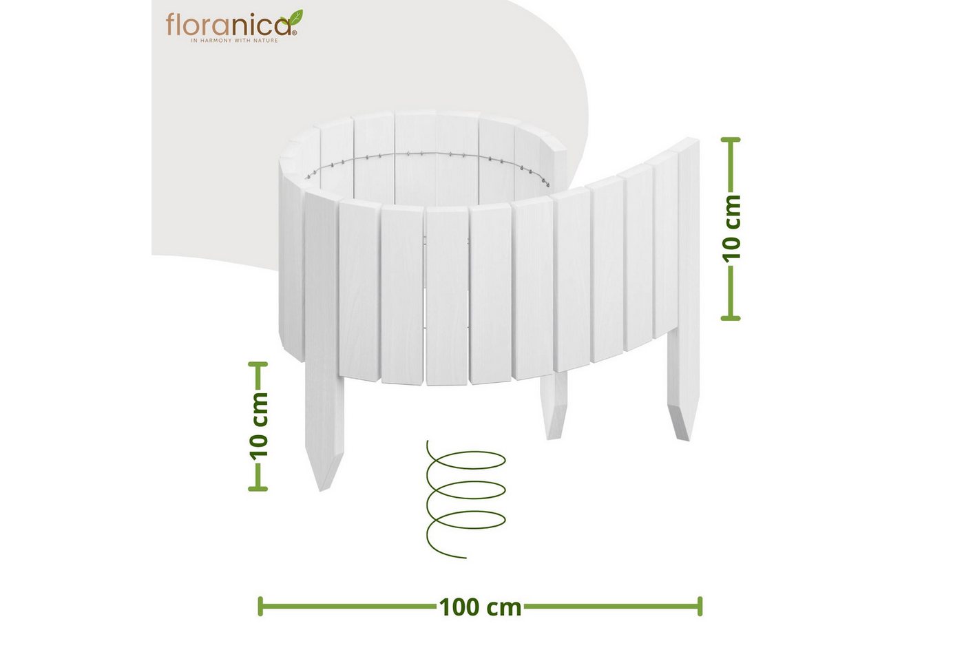 Thumbnail - Floranica Palisade Flexible Beeteinfassung Rollborder Beetumrandung Rasenkante Holzzaun, LxH: 100x10 cm, Weiß, Rasenbegr...