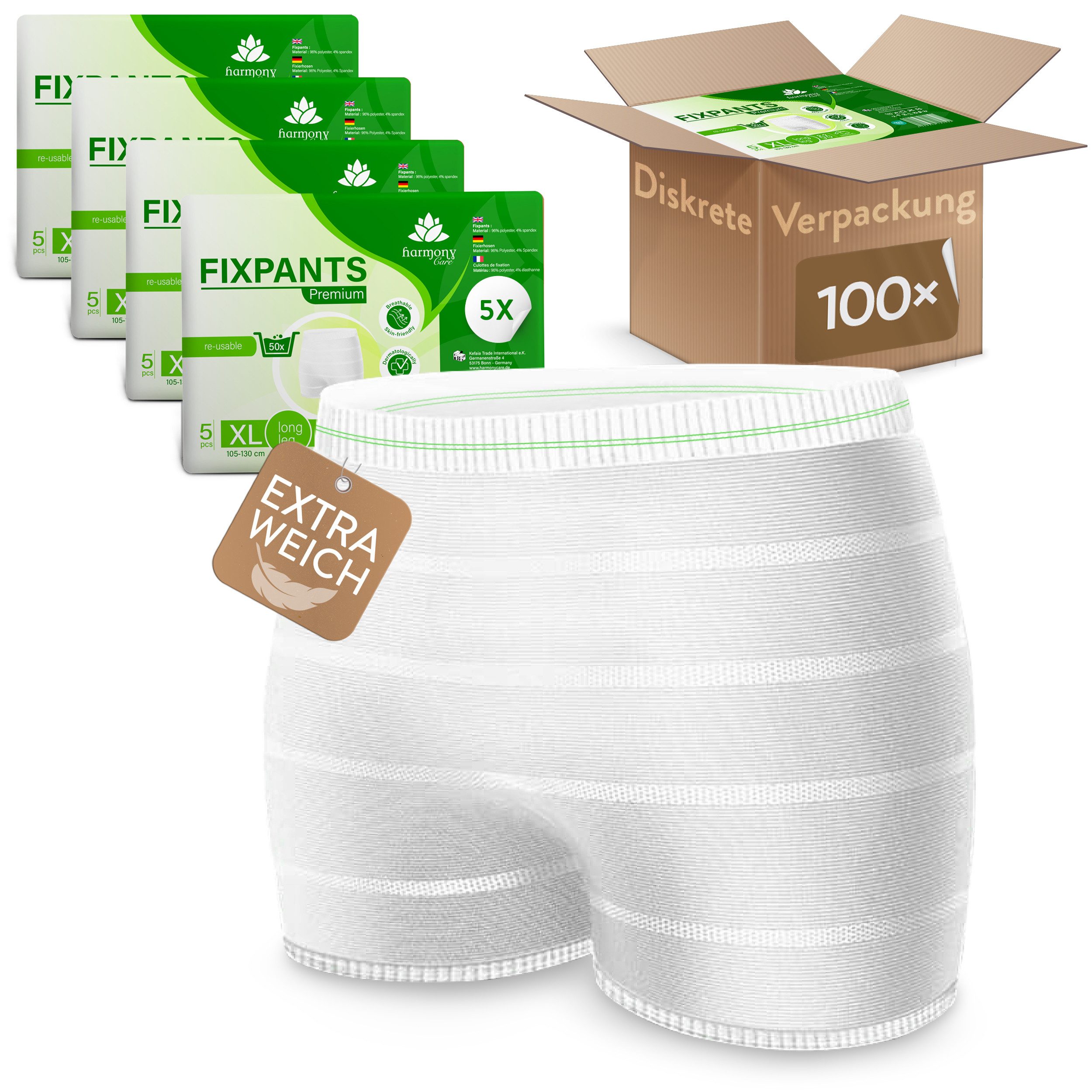 Harmony Care Inkontinenz-Einlage Fixpants Premium - extra weich für Inkontinenz und Wochenbett, XL Gr., 100-St., extra weich, zuverlässig haltende