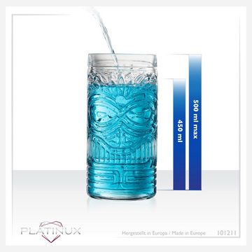 PLATINUX Glas Tiki Gläser, Glas, Cocktailgläser Set 6-Teilig 450ml (max. 500ml) Biergläser Longdrinkgläser Hawaiianisch