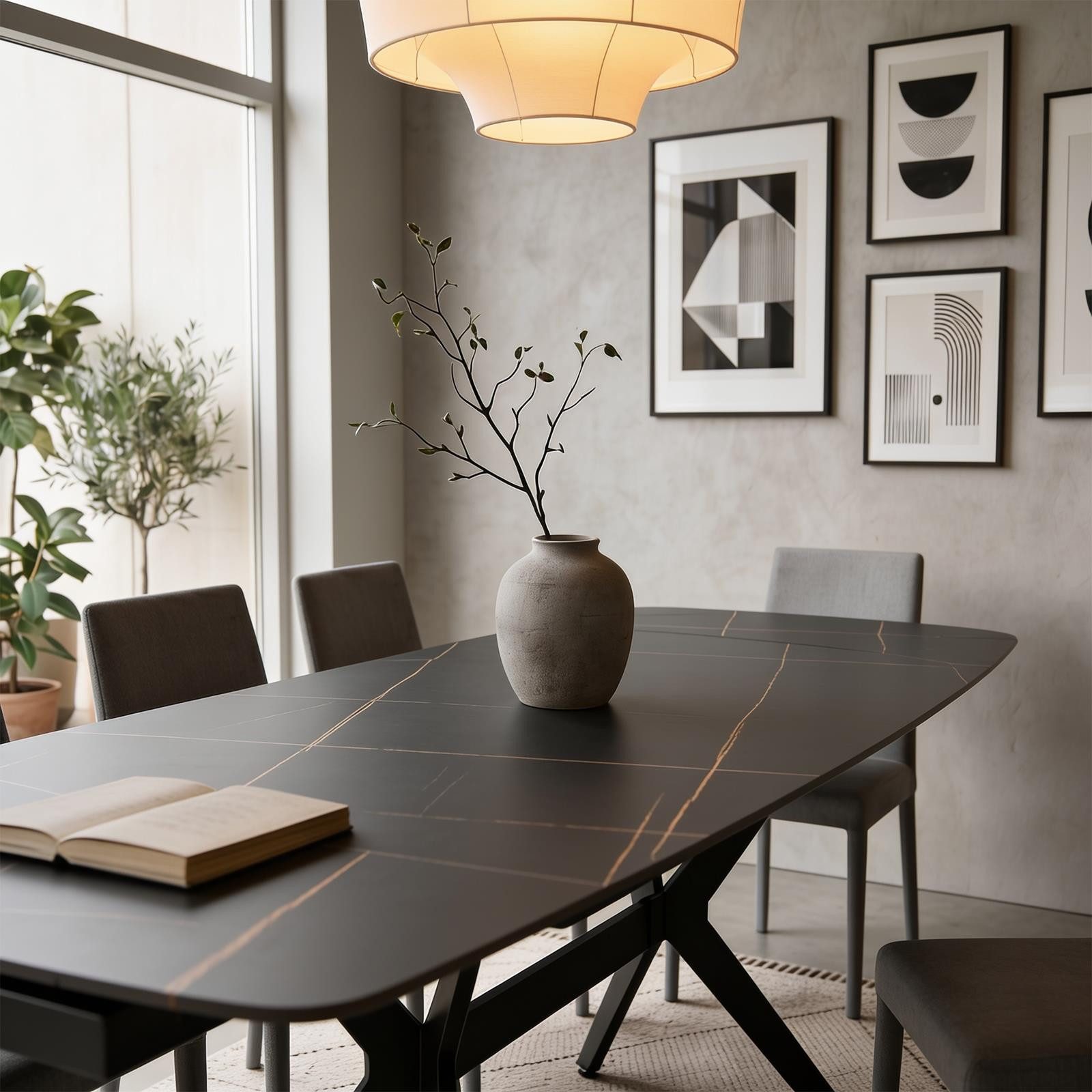 IDIMEX Esstisch LEANA, Esszimmertisch ausziehbar 160-240 x 90 cm mit Keramikplatte Schwarz