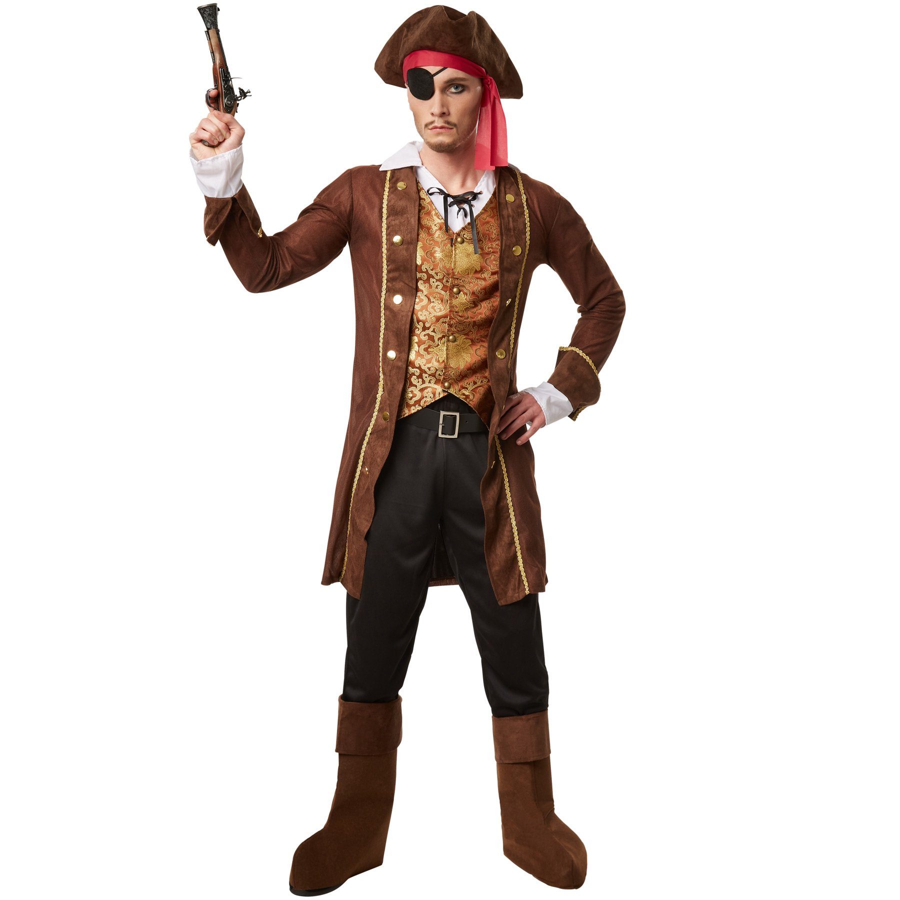 dressforfun Piraten-Kostüm Herrenkostüm Seeräuber-König, Goldverzierter Mantel mit Ärmelaufschlägen