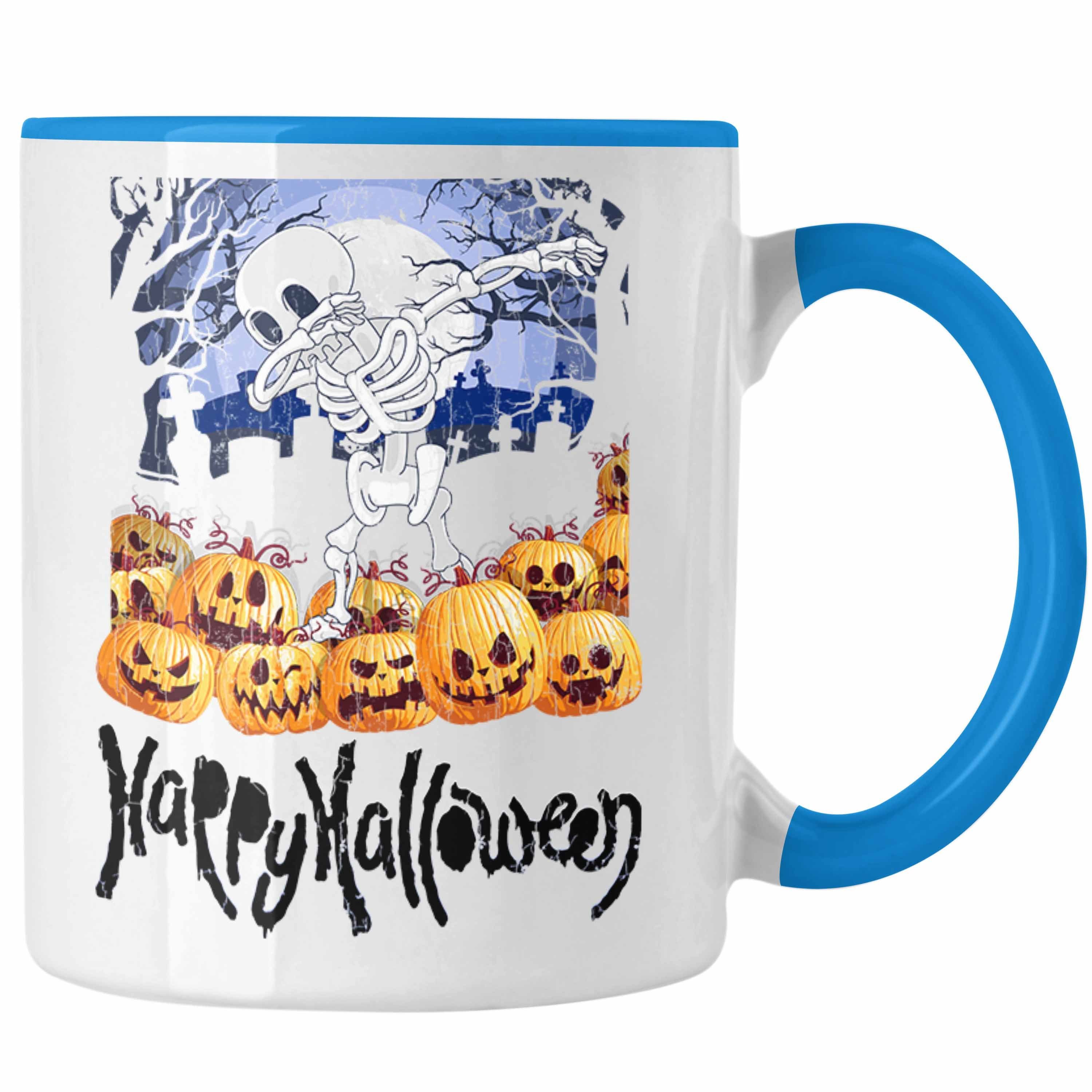 Trendation Tasse Halloween Tasse Kürbis Dekoration Becher Dabbing Skelet Blau