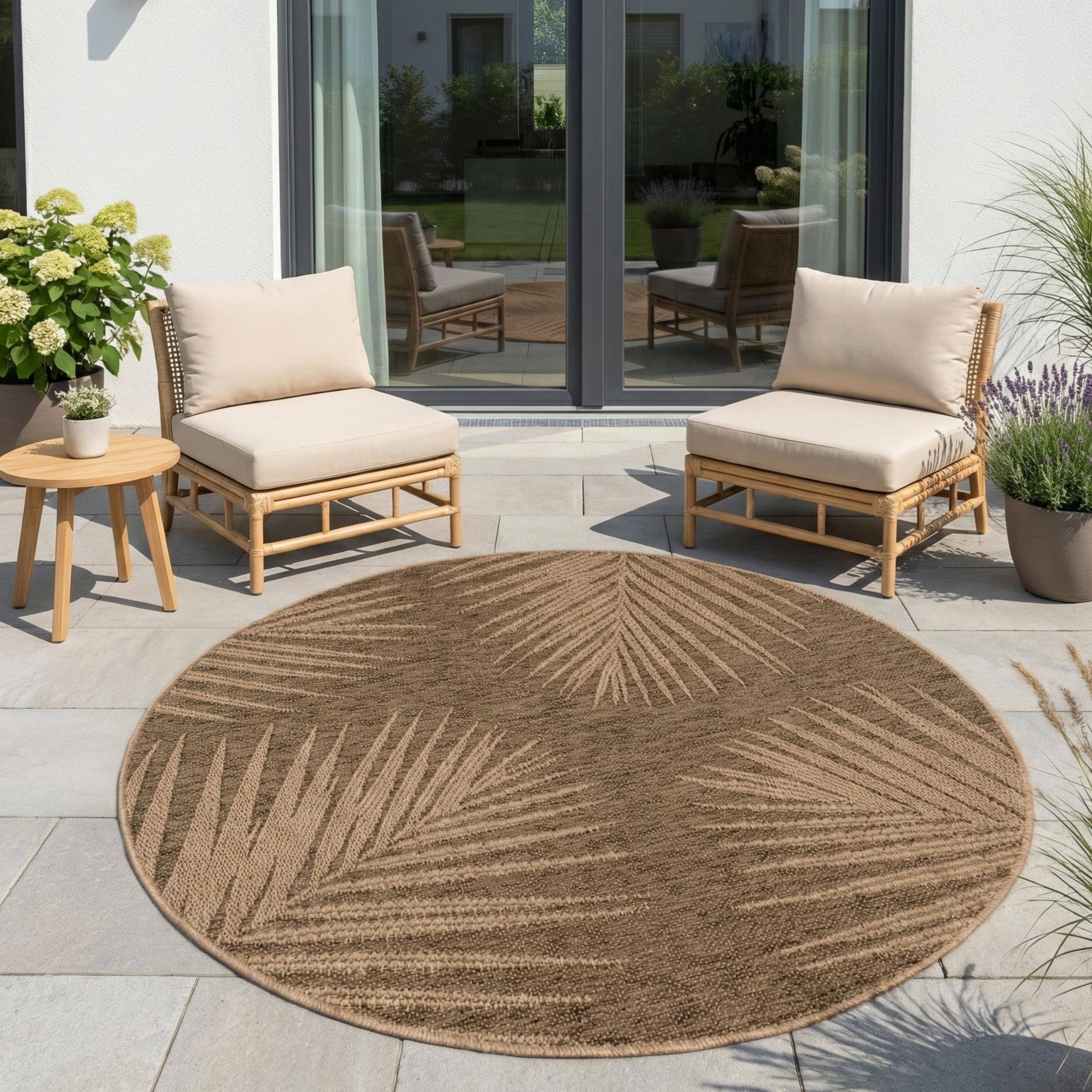 Ayyildiz Teppiche Outdoorteppich TIMBER 1403, auch als Läufer und Rund, rund, Höhe: 5 mm, Läufer, Rund, In und Outdoor, Jute Sisal Optik, Wohnzimmer, Terasse