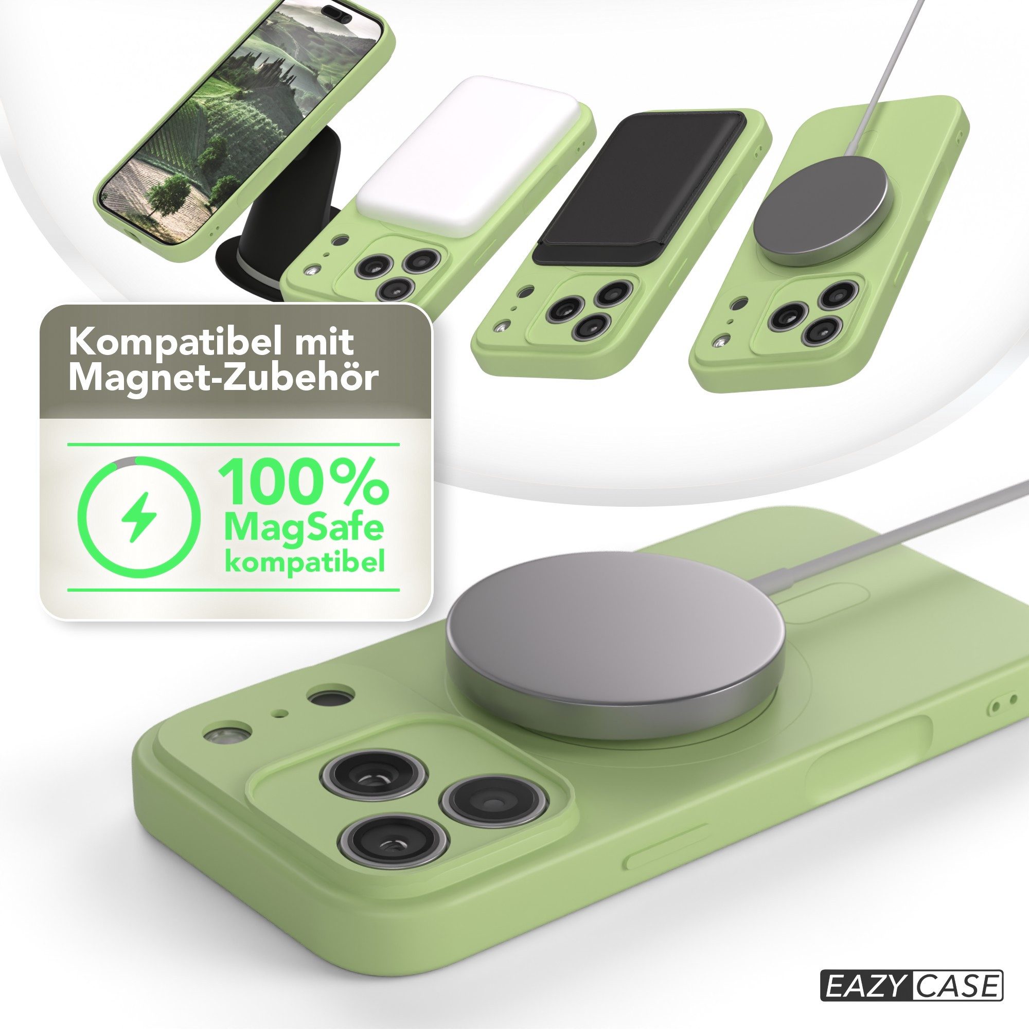 EAZY CASE Handyhülle für Apple iPhone 17 Pro Hülle Silikon 6,3 Zoll, Schutzhülle MagSafe kompatibel Anti-Slip Oberfläche kratzfest Grün – Bild 5 von 5