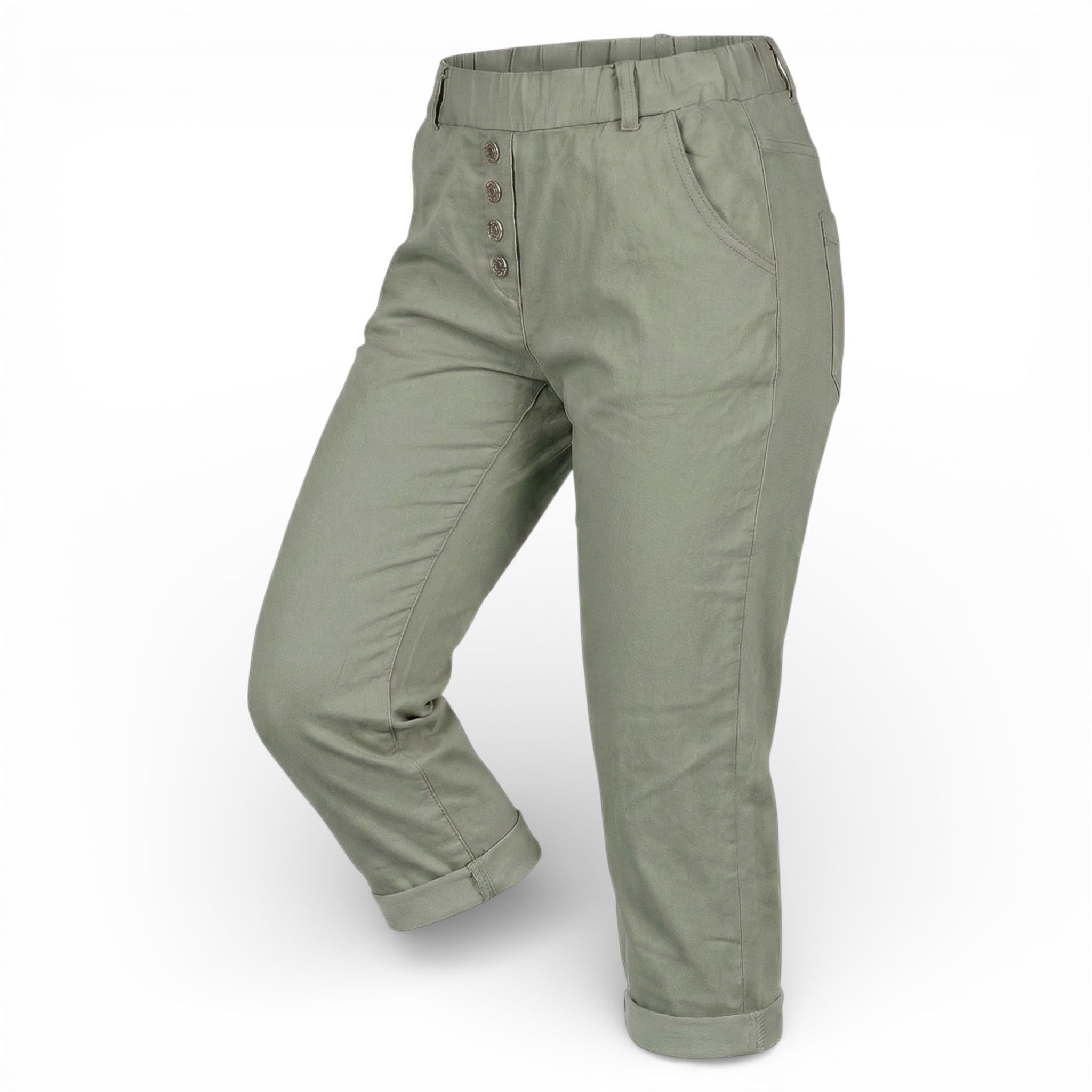 Caprihose Damen mit Stretch Knitterlook kurze Sommerhose mit Gummizug