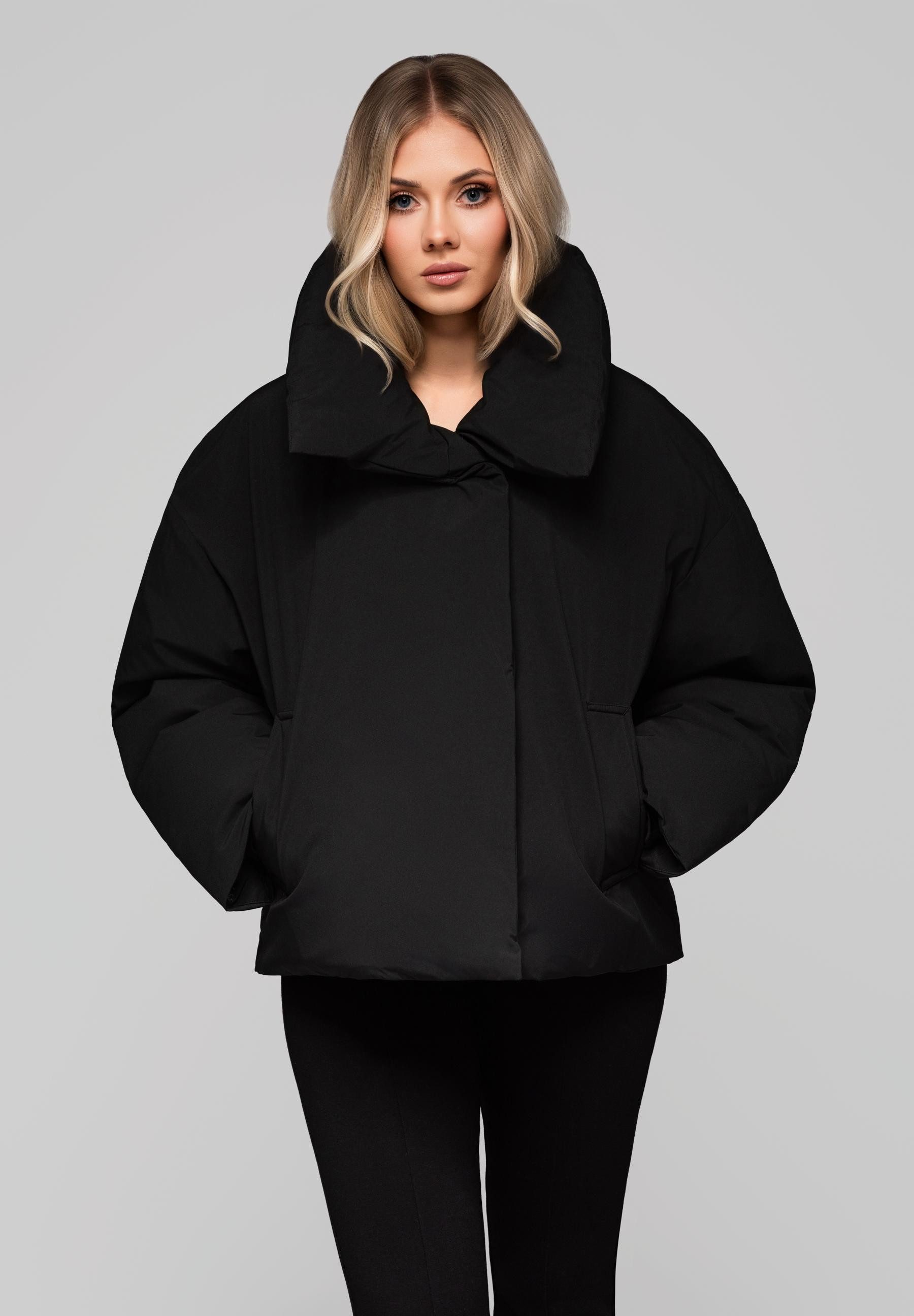 OMBRE Winterjacke Damen Winterjacke mit Oversize-Kragen – Schwarz