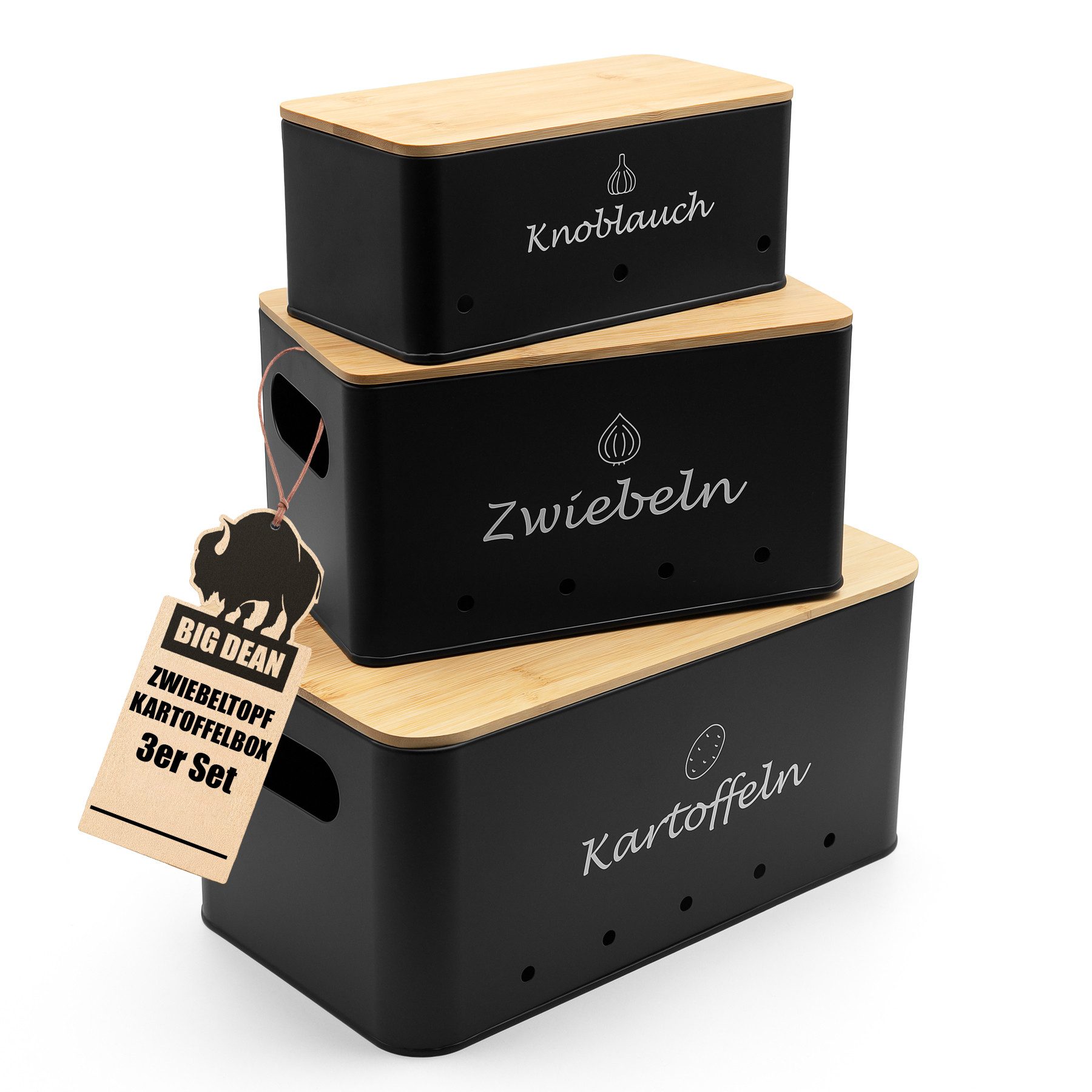 Kartoffelkiste 3er Set Kartoffel Aufbewahrungsbox für Kartoffel, Zwiebel & Knoblauch