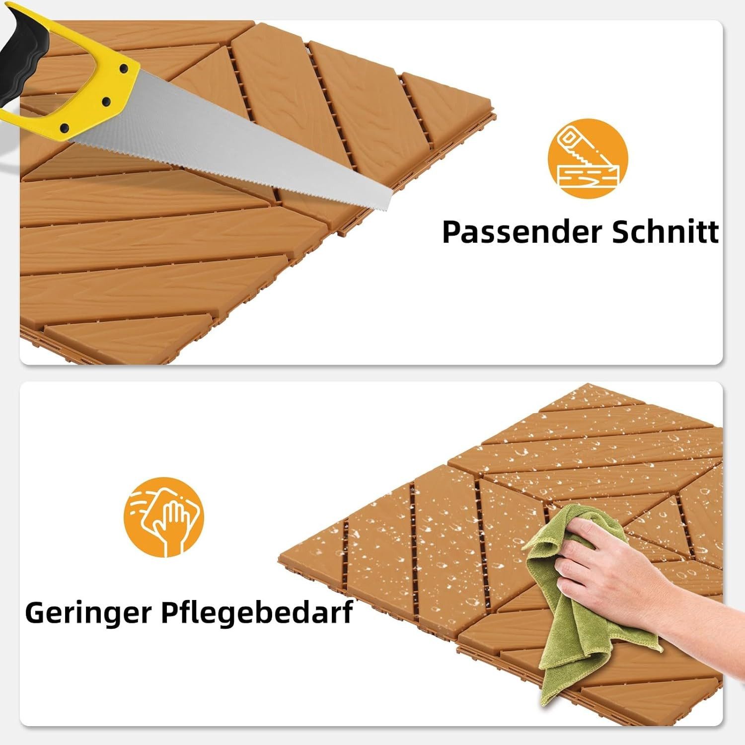 LALAHO Terrassendielen 27er Set Terrassendielen, 2,27 m², 2 mm Stärke, PE Balkon Boden rutschfest Klickfliesen, 29x29x2cm, Streifen – Bild 5 von 5