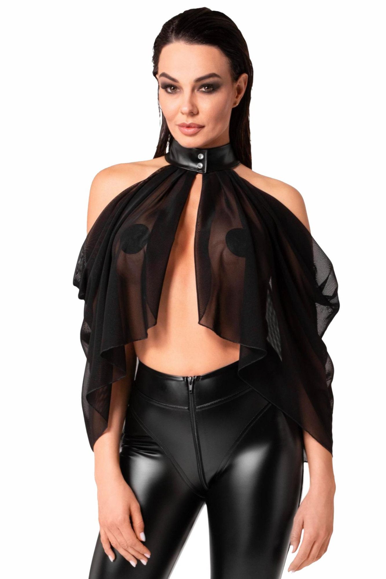 Noir Handmade Bolerojacke Knapper Damen Dessous Neckholder Tüll-Bolero aus Netzmaterial transpar
