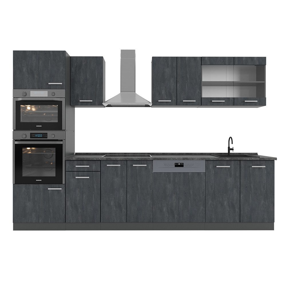 Vicco Küchenzeile R-Line, Schwarz Beton/Anthrazit, 300 günstig online kaufen