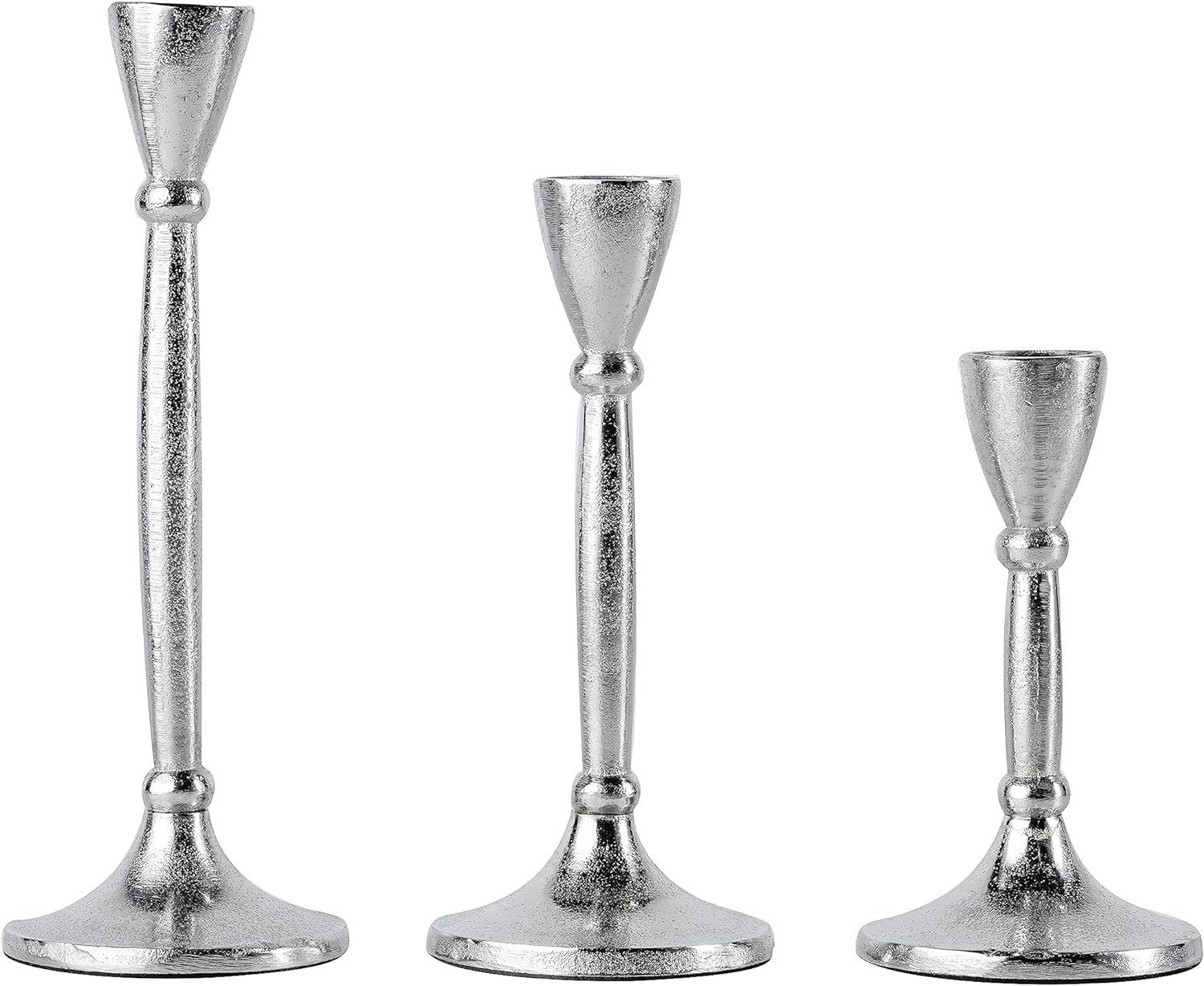 MichaelNoll Kerzenständer 3er Set Kerzenständer Silber Deko Stabkerzen - H 18, 23 und 28 cm