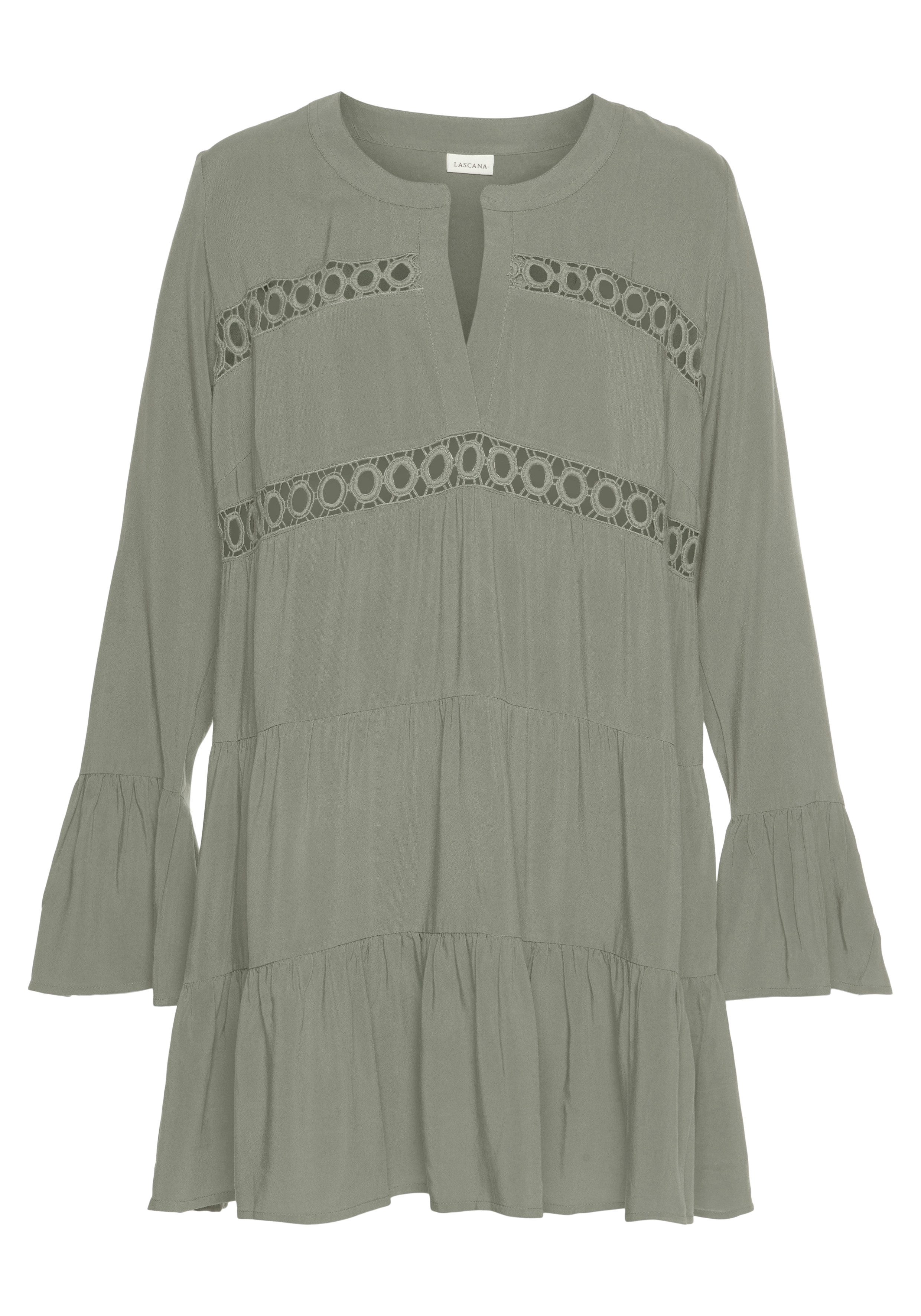 LASCANA Longbluse mit Spitzeneinsätzen, Tunika, Blusenkleid, Strandmode günstig online kaufen