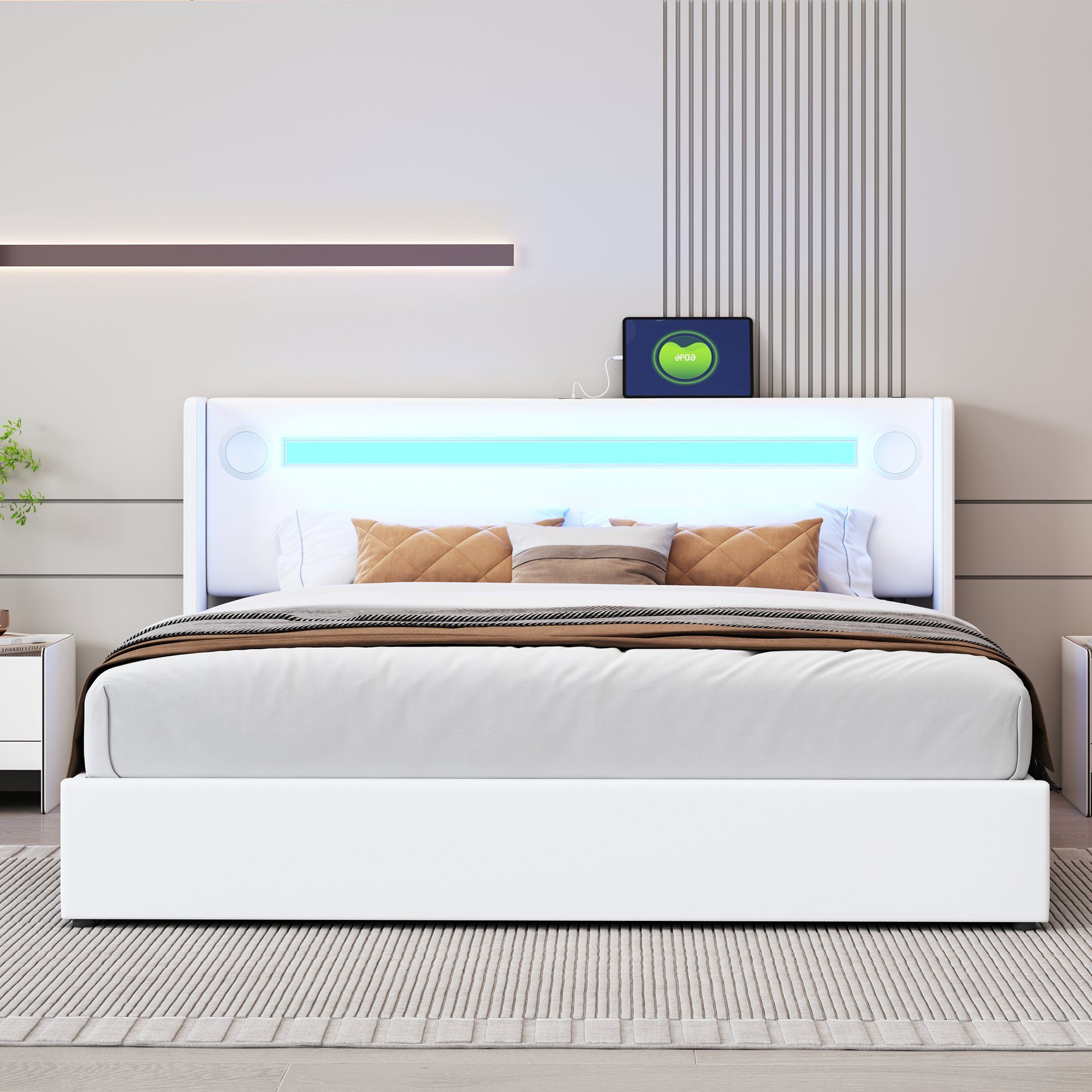 OKWISH Polsterbett mit LED-Lichtleiste, Bluetooth-Player und günstig online kaufen