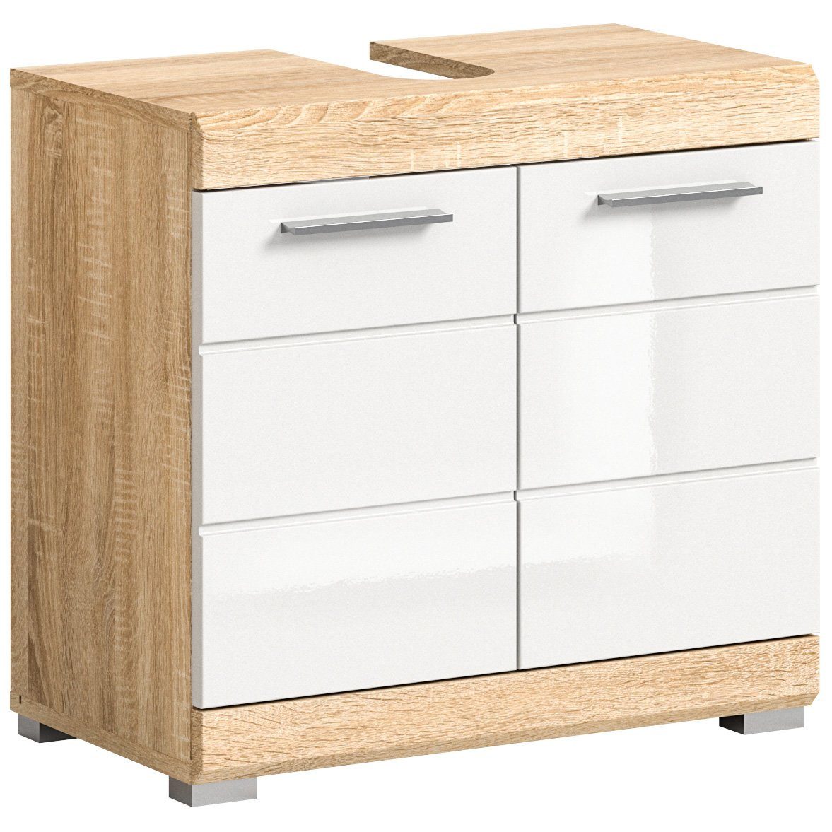 Newroom Waschbeckenunterschrank Libra Waschbeckenunterschrank Weiß Hochglanz Sonoma Eiche hell Waschtisc...