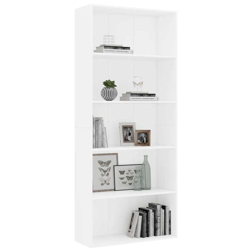 furnicato Bücherregal 5 Holzwerkstoff cm Weiß Fächer 80x30x189