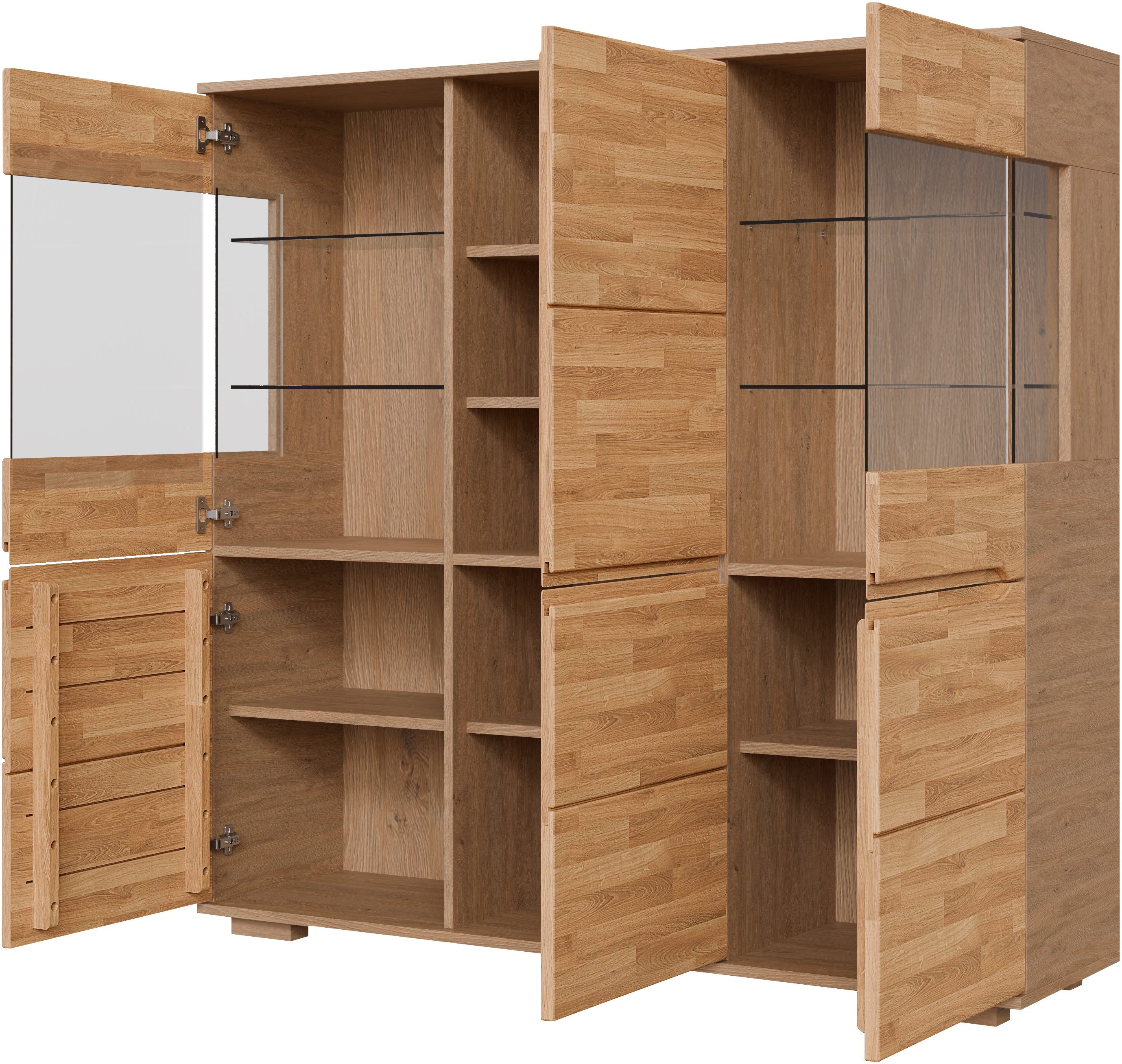 OTTO home Highboard VETRO Teilmassiv, Fronten Massivholz, Wohnzimmer, Stauraum,Griffmulde, B/T/H:150/40/1445,5cm, 15geschlossene Fächer,verstellbare Einlegeboden