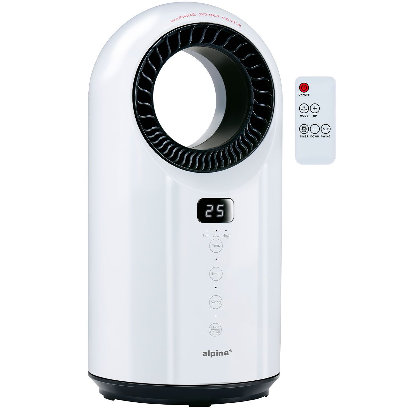 *Alpina* Heizlüfter Turmheizlüfter 1500W, PTC Keramik, Oszillation, Fernbedienung, Timer, Rotorloser 1500W Keramik-Heizlüfter mit 12h-Timer & Kippschutz