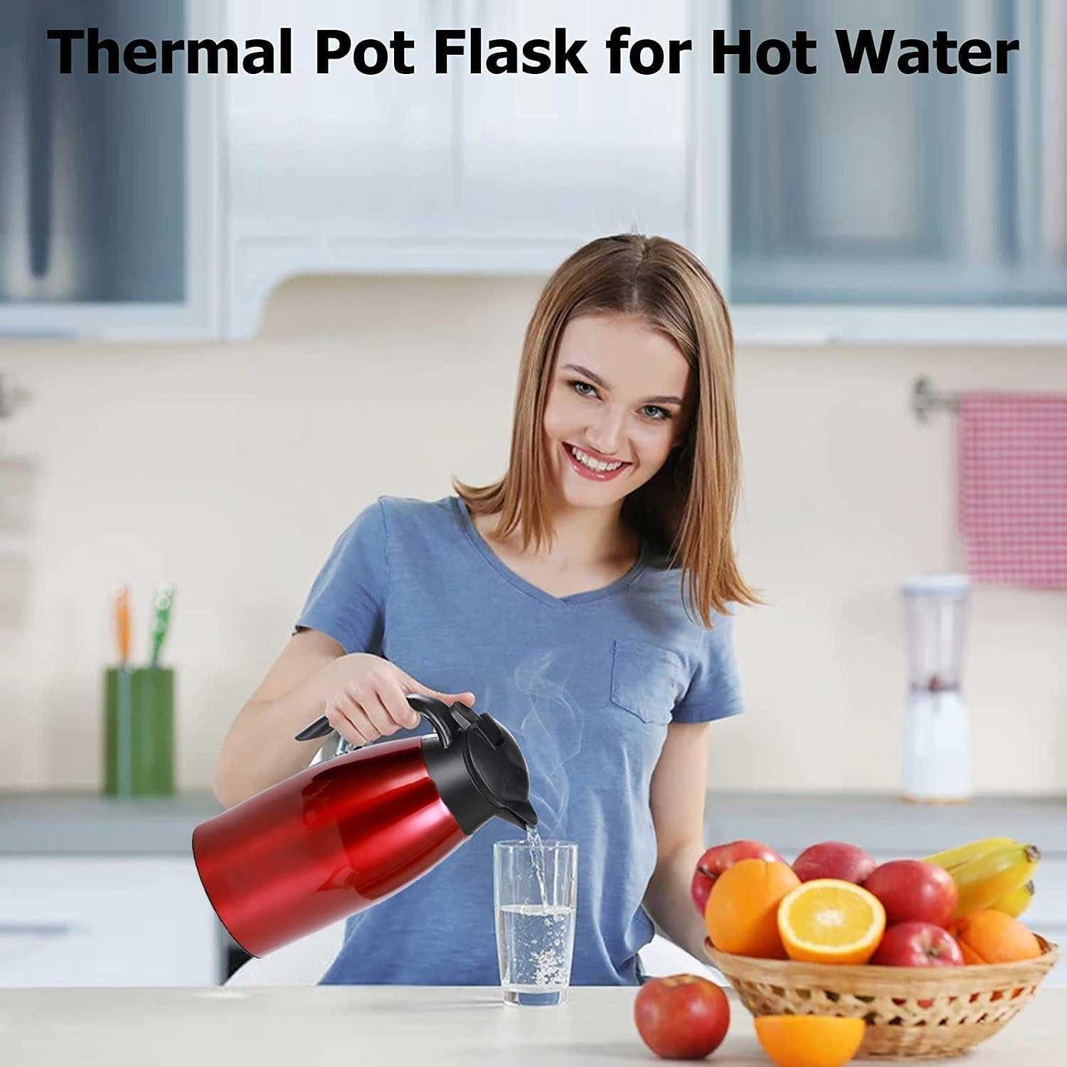 LuxusKollektion Isolierkanne Thermoskanne 2L Edelstahl Vakuum Verschluss QuickTip Rot
