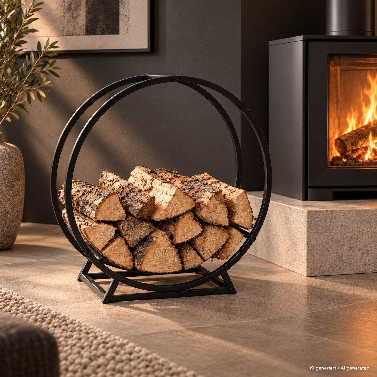 matrasa Kaminholzregal ROUND Metall schwarz - Kaminholzständer Feuerholz Regal Brennholzregal, BxTxH:50x25x51 cm, vollständig montiert