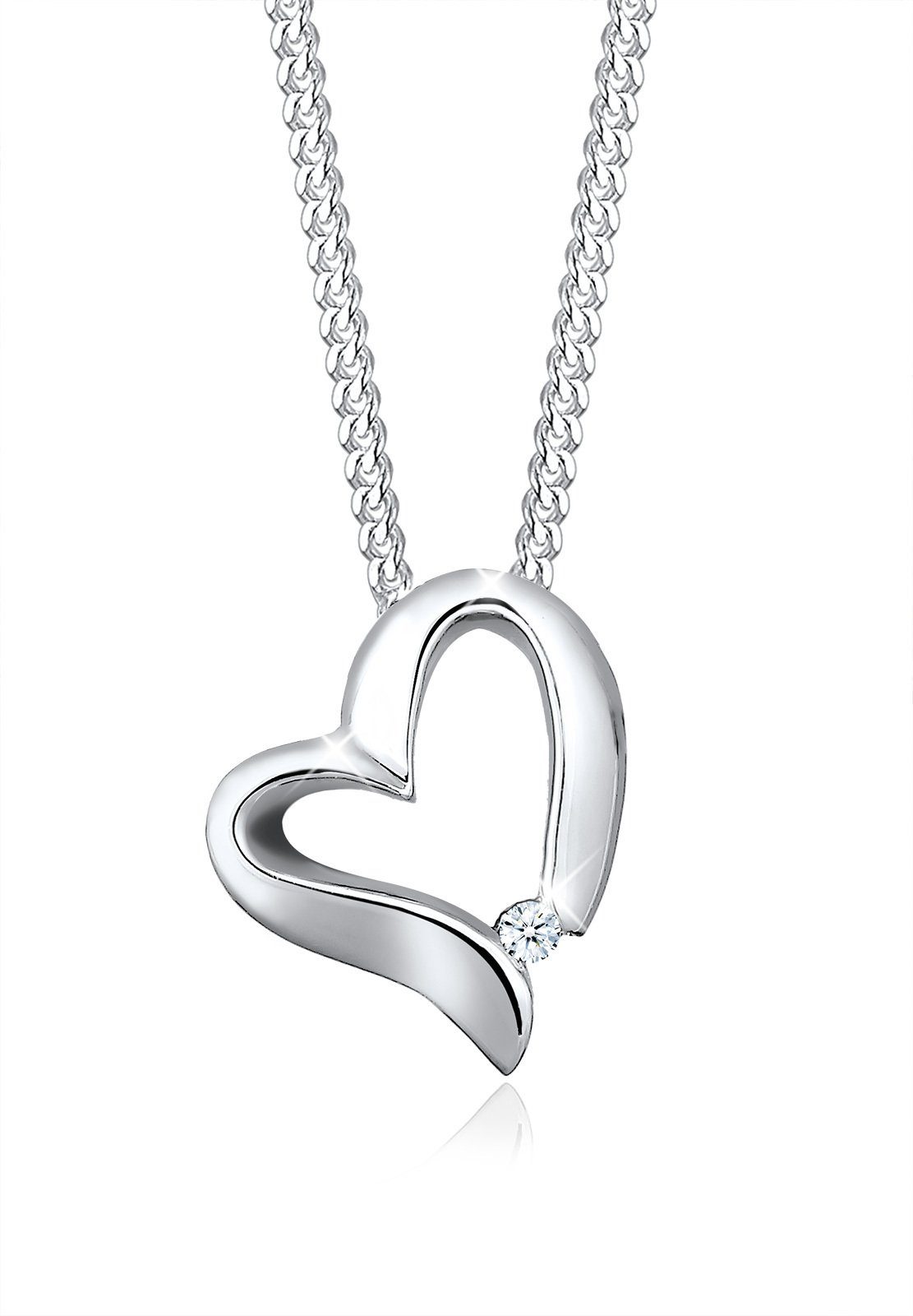 Elli DIAMONDS Kette mit Anhänger Herz Romantisch Diamant (0.015 ct) 925 Silber, Herz Weiß