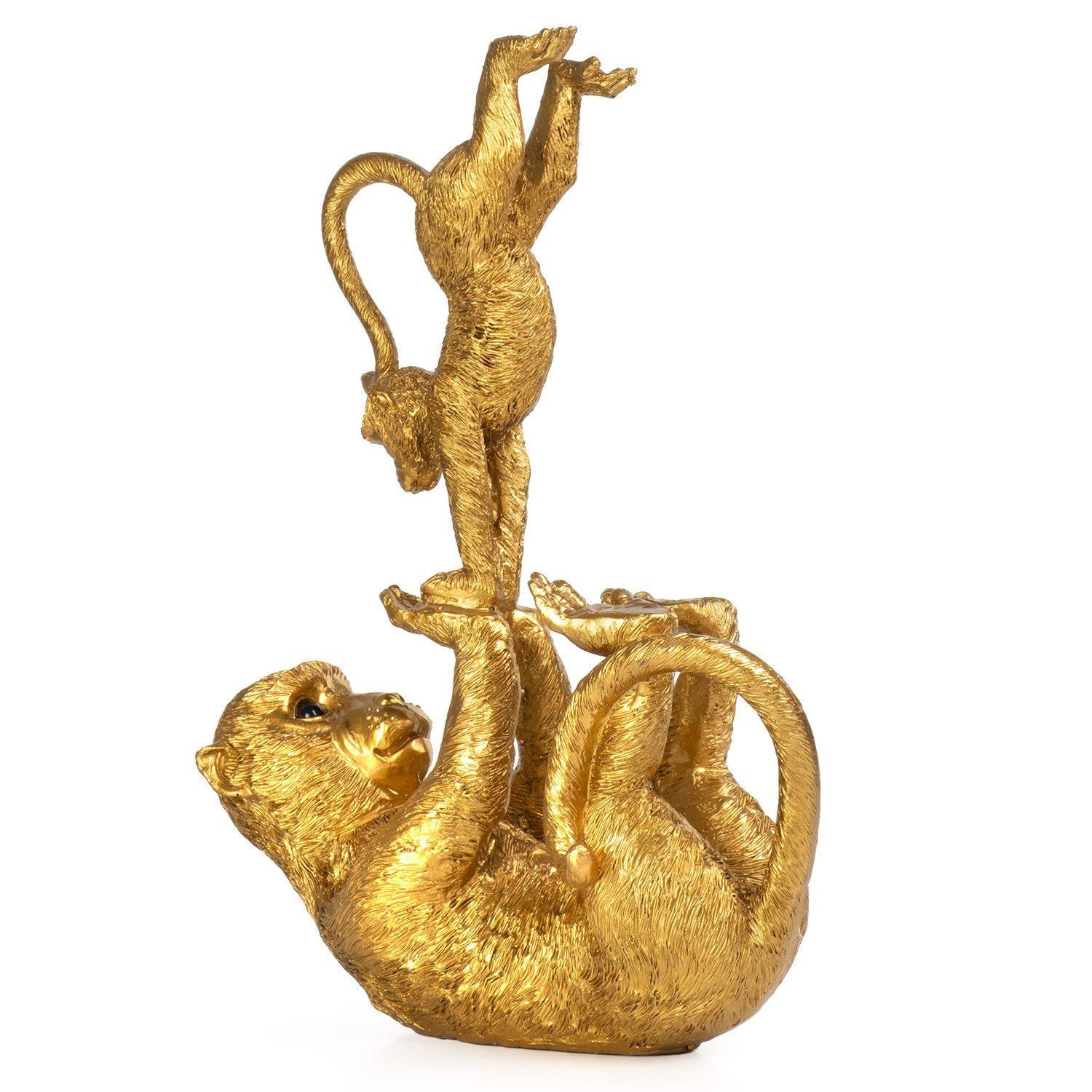 Moritz Dekofigur Deko-Figur Affen-Yoga Mutter spielt mit Kind aus Polyresin gold, Polyresin Figuren Deko Geschenk Geometrische TierFigur Modern Skulptur