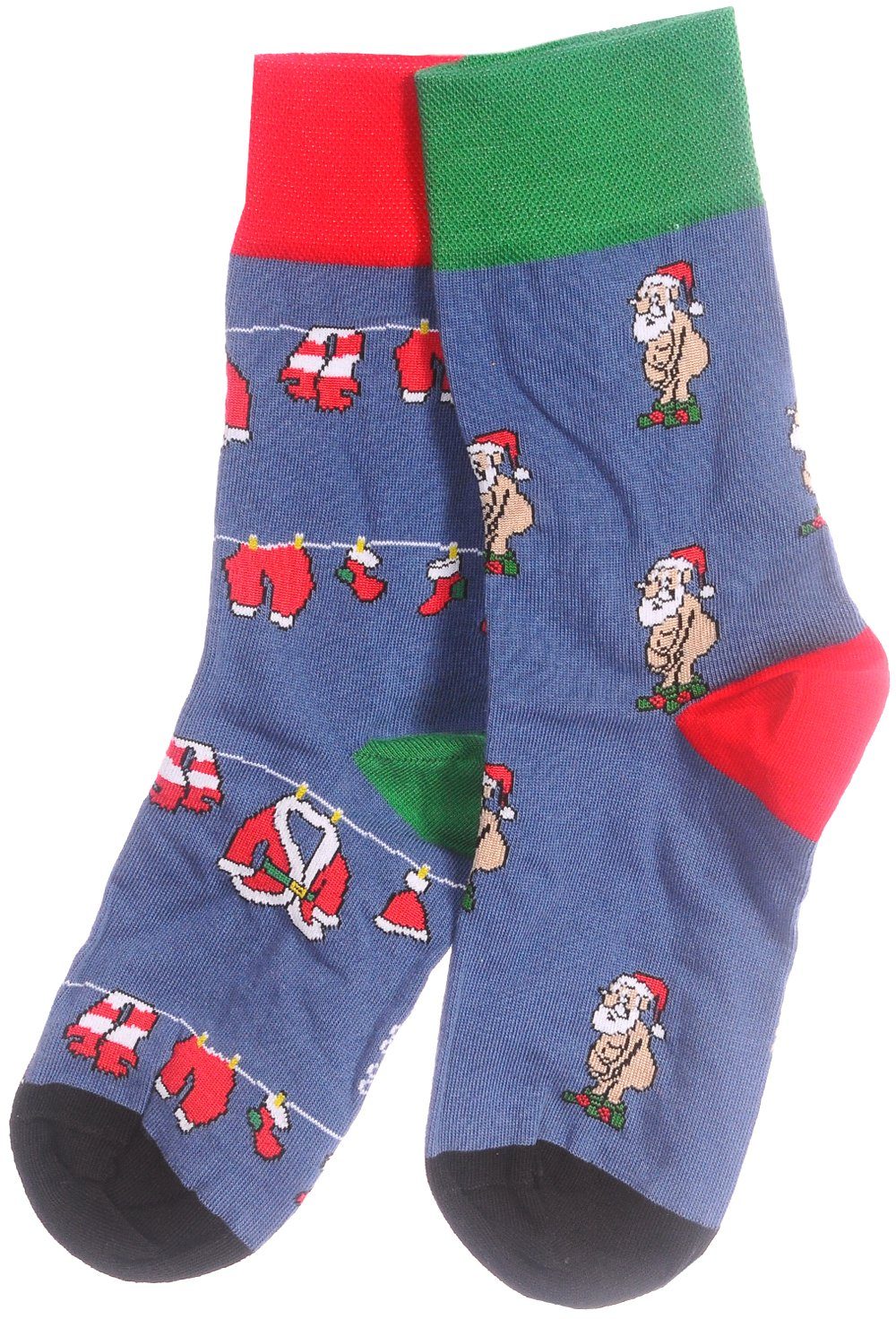 Martinex Носки 1 Paar lustige bunte Strümpfe 35 38 39 42 43 46 Weihnachtssocken weich, nahtlos, witzig, mit Weihnachtsmann, in Blau